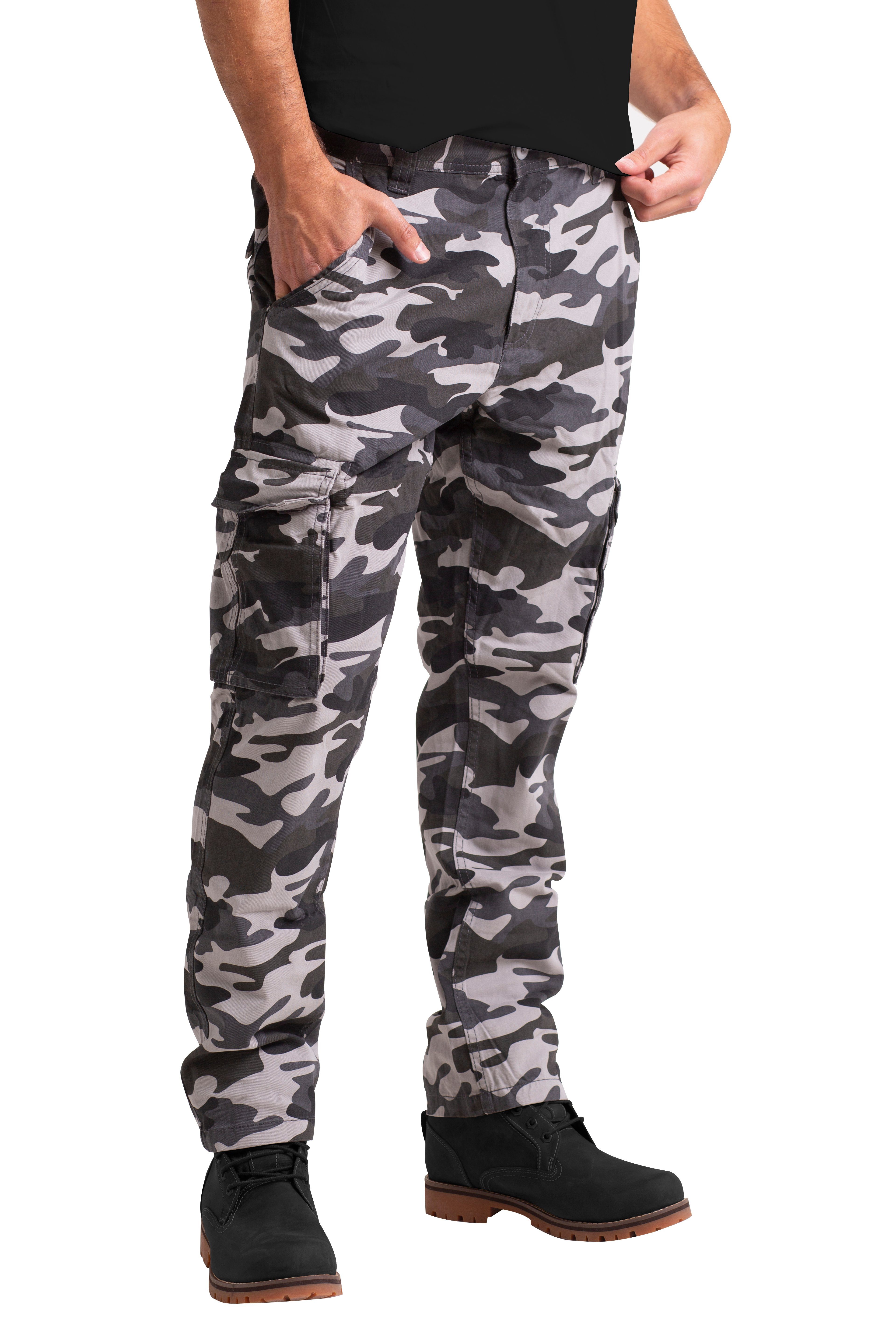 BlauerHafen Cargohose Taschen für Cargohose militärische Herren mehrere Tarnung, Grau Camo Arbeitshose