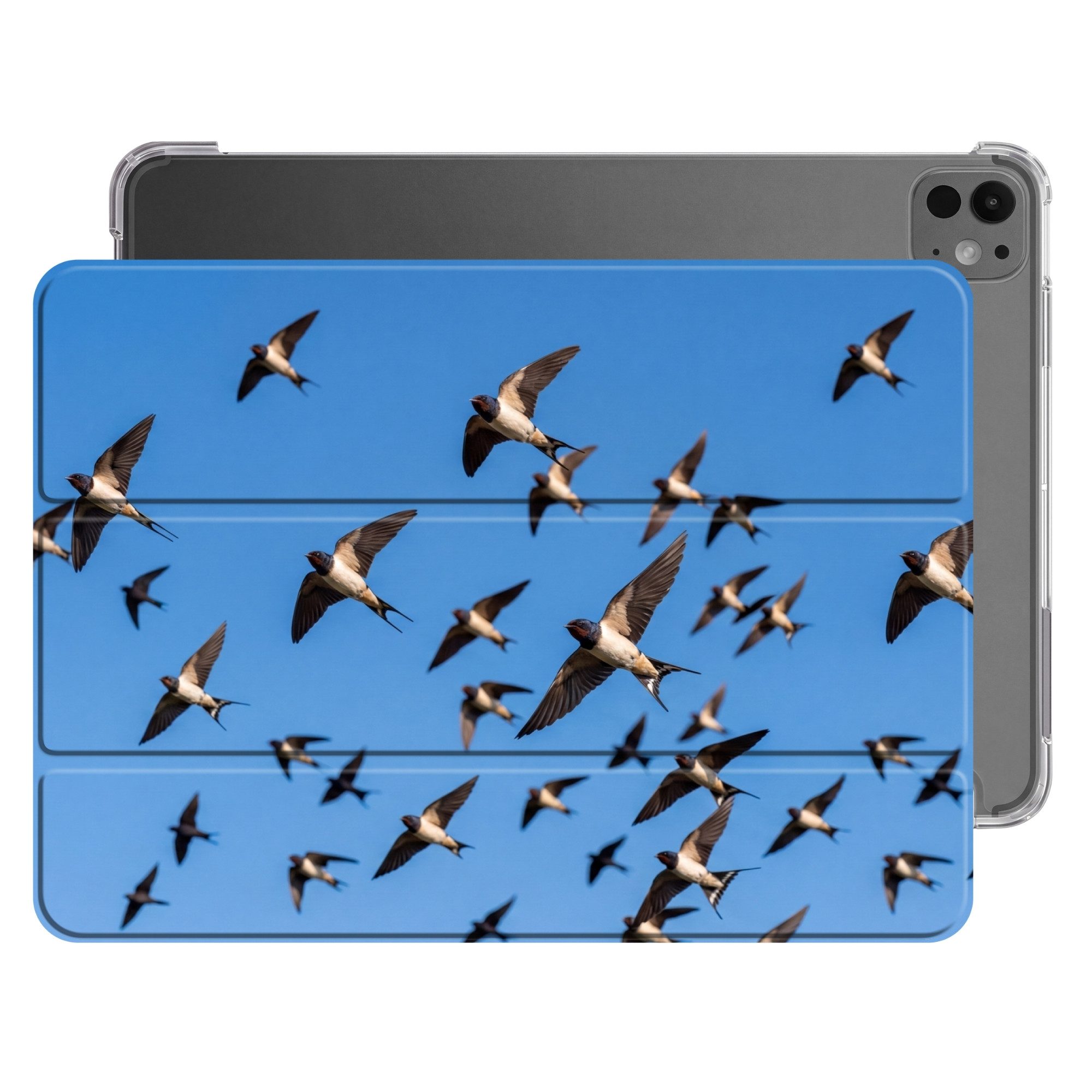 OnlyWow Tablet-Hülle Apple iPad Pro (2024) 11 inch Schwalben - Fliegen - Blau, Klapptasche, Auto-Sleep/Wake-Funktion, Stoßfest, mit Muster
