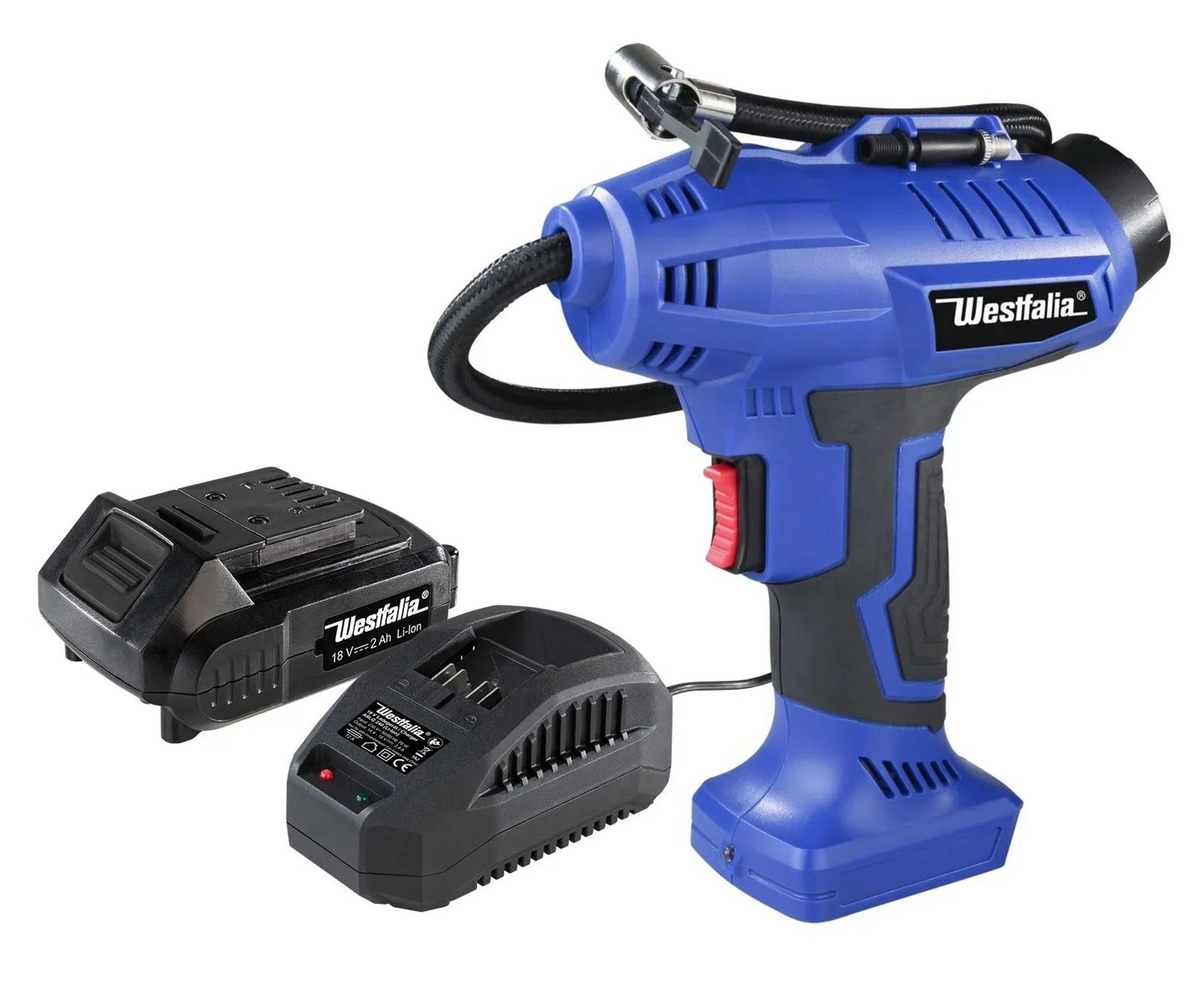 Westfalia Werkzeug Bohrer- und Bit-Set Akku-Druckluftpumpe ADLP18 Starter-Set (inklusive Akku und Ladegerät)
