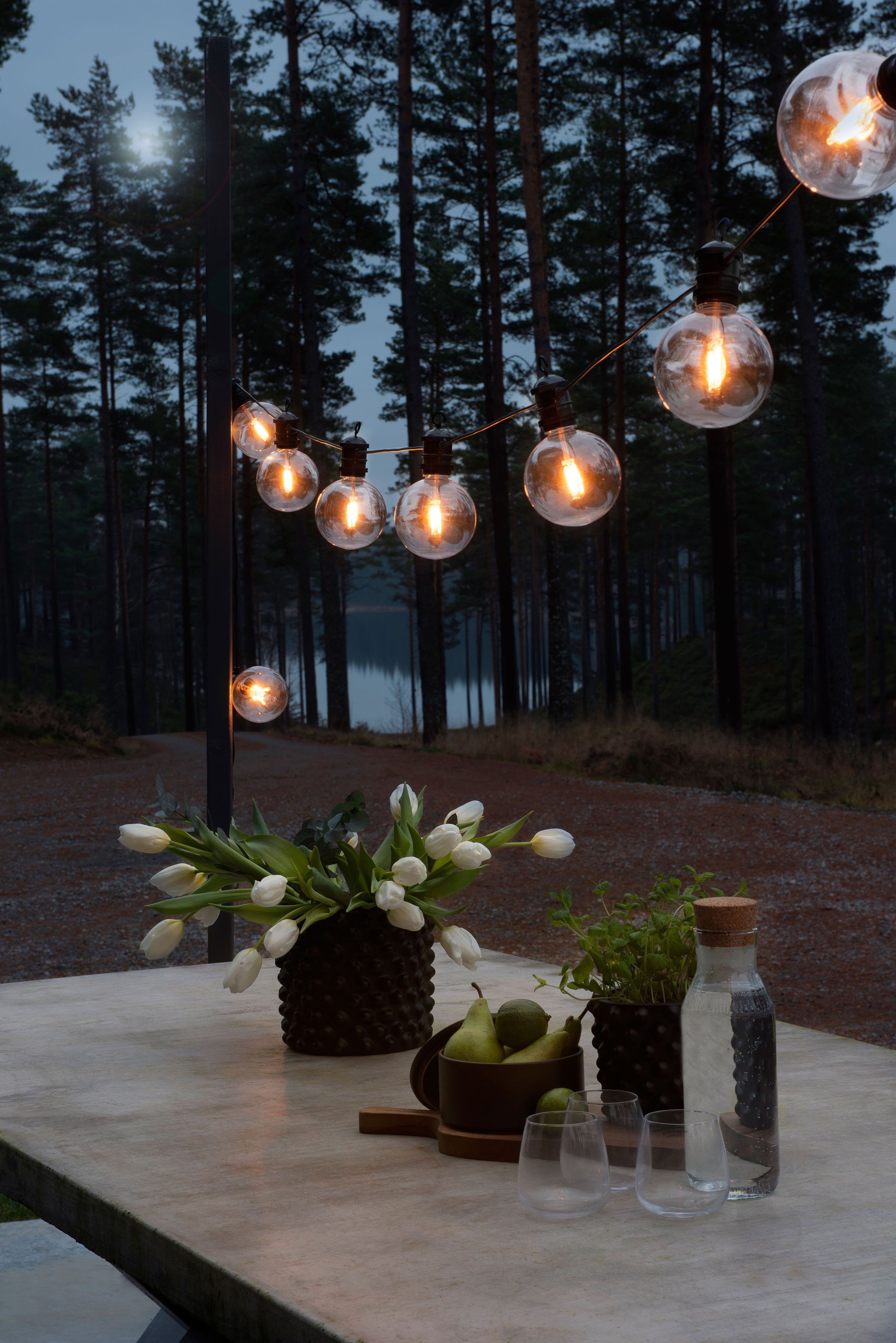 KONSTSMIDE LED-Lichterkette Weihnachtsdeko aussen, 10-flammig, LED globe Party Lichterkette, retro Design, schwarz, 10 Dioden | Lichterketten