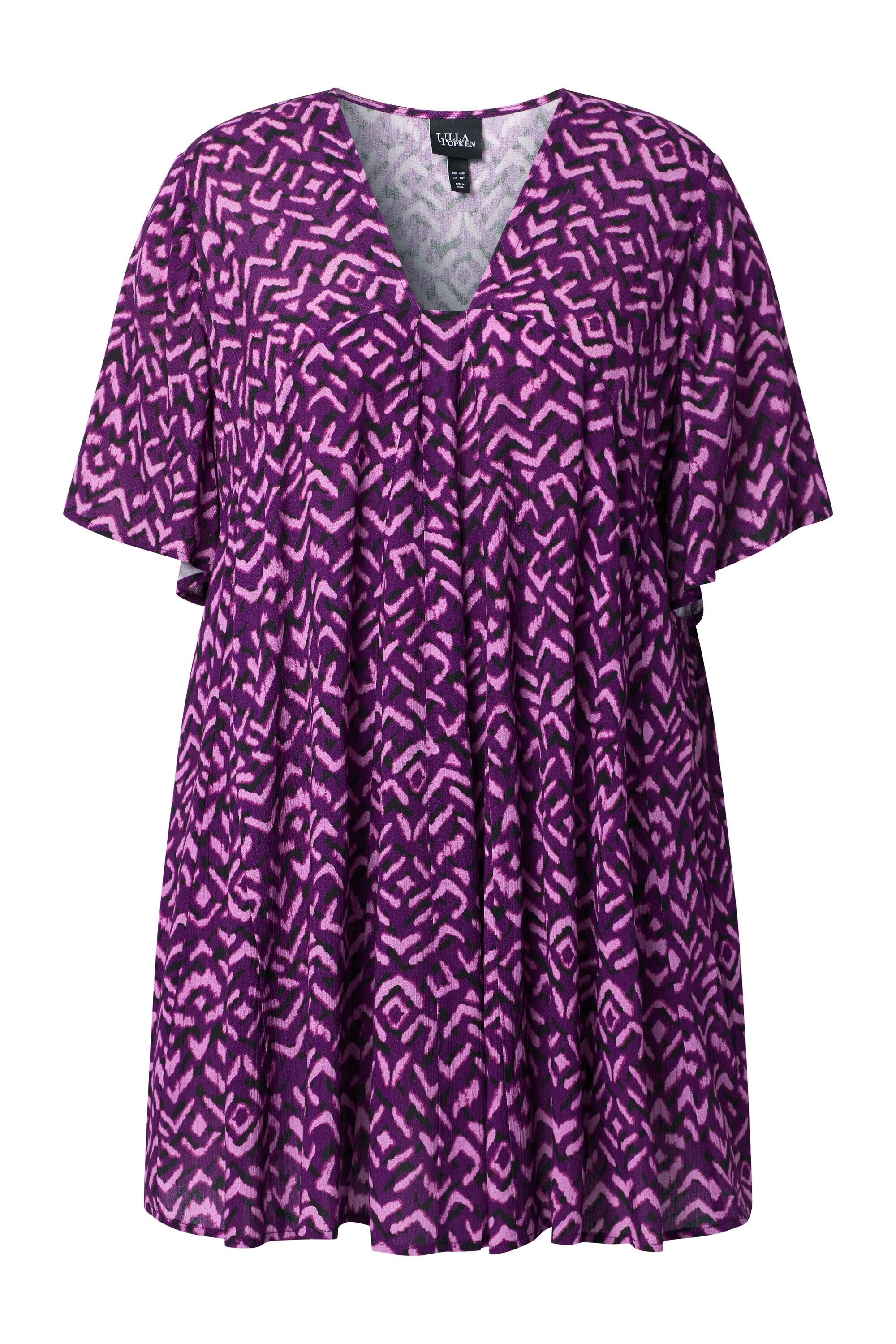 Longbluse Bluse Zierfalten A-Linie Carré-Ausschnitt