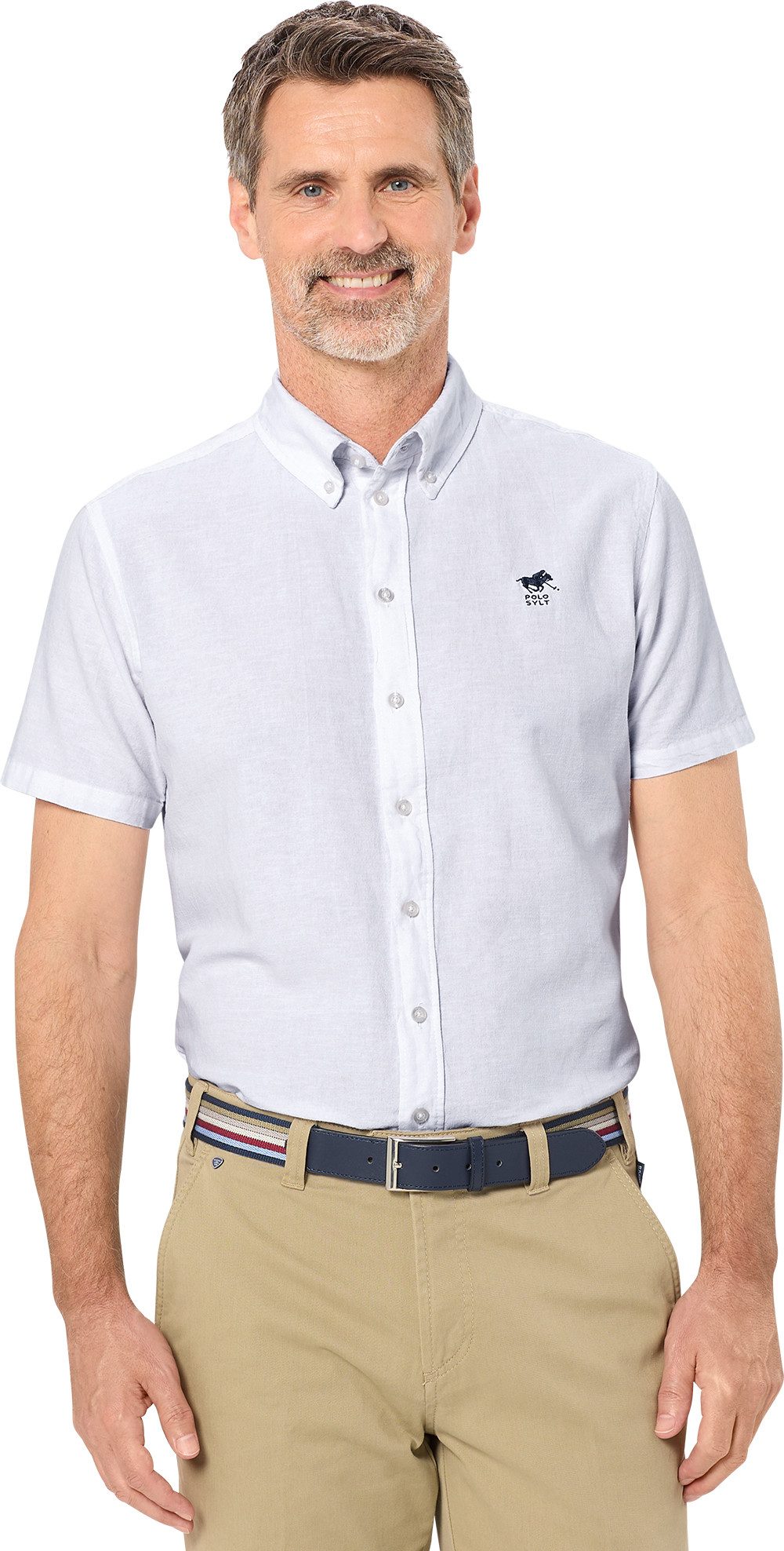 Polo Sylt Kurzarmhemd kurzarm aus reinem Naturmaterial in edler Melé-Optik