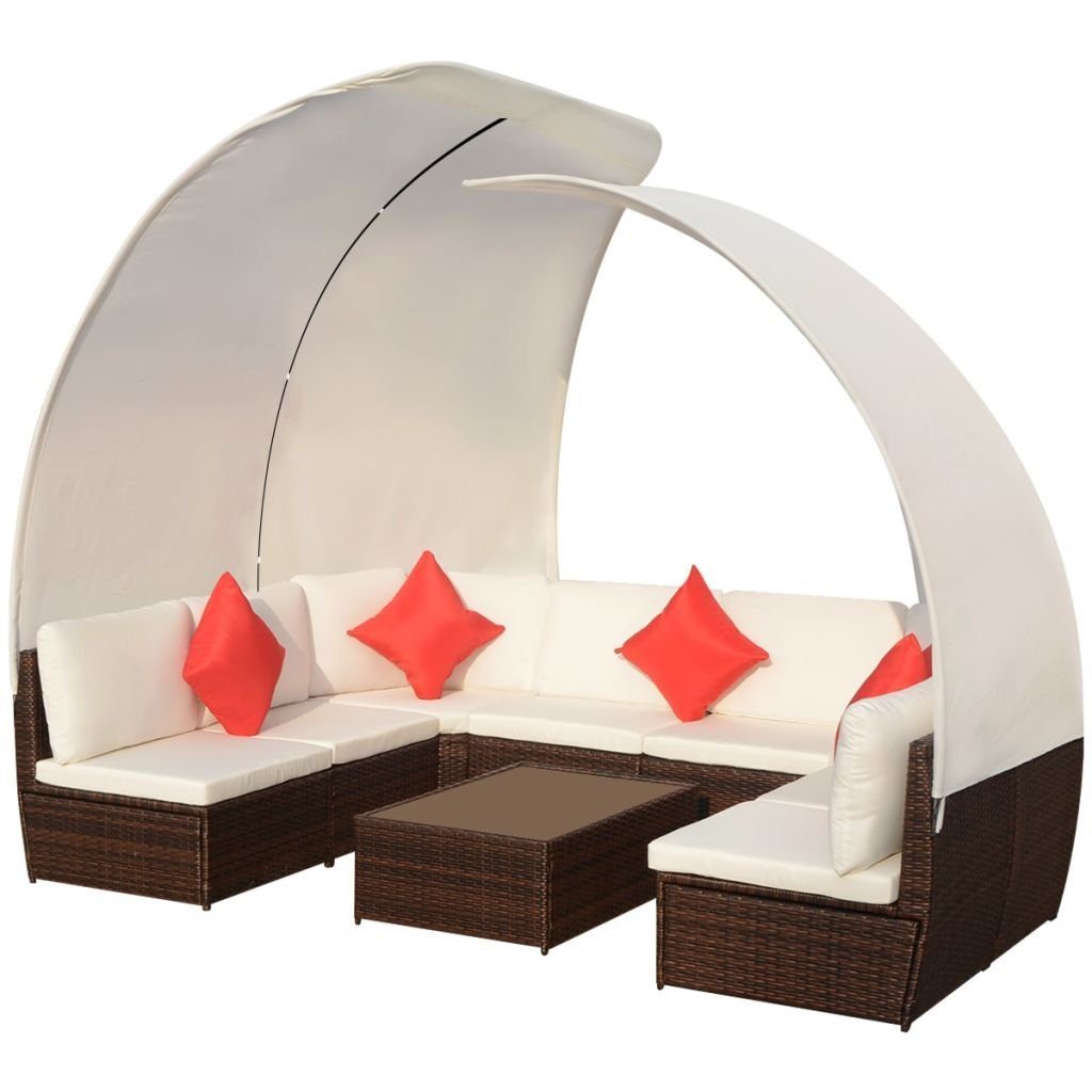 vidaXL Gartenmöbelset, Material: PE-Rattan + pulverbeschichteter