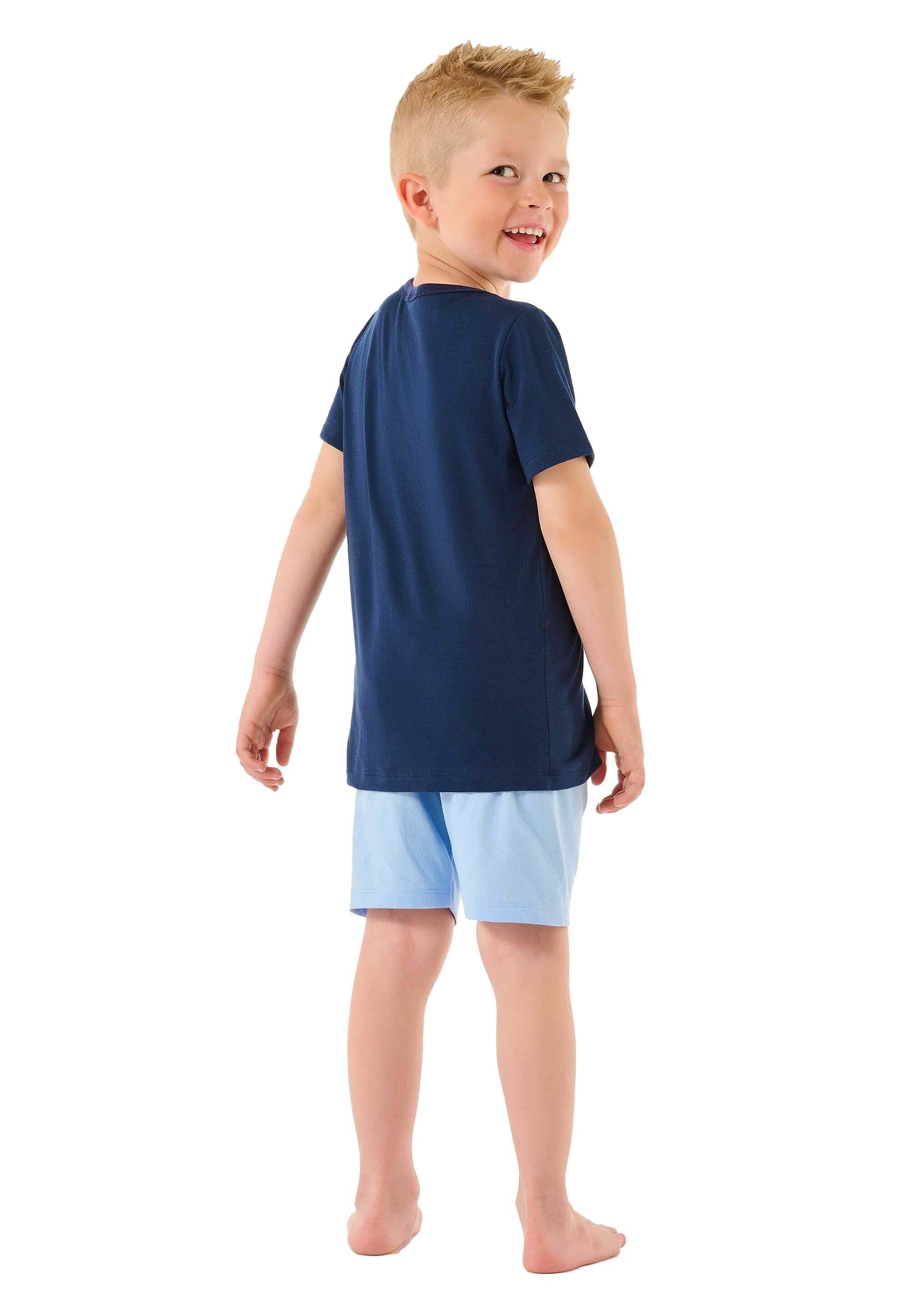 Pyjama - Kinder Jungen Set kurz, Schiesser 2-tlg. Schlafanzug Dunkelblau/Hellblau