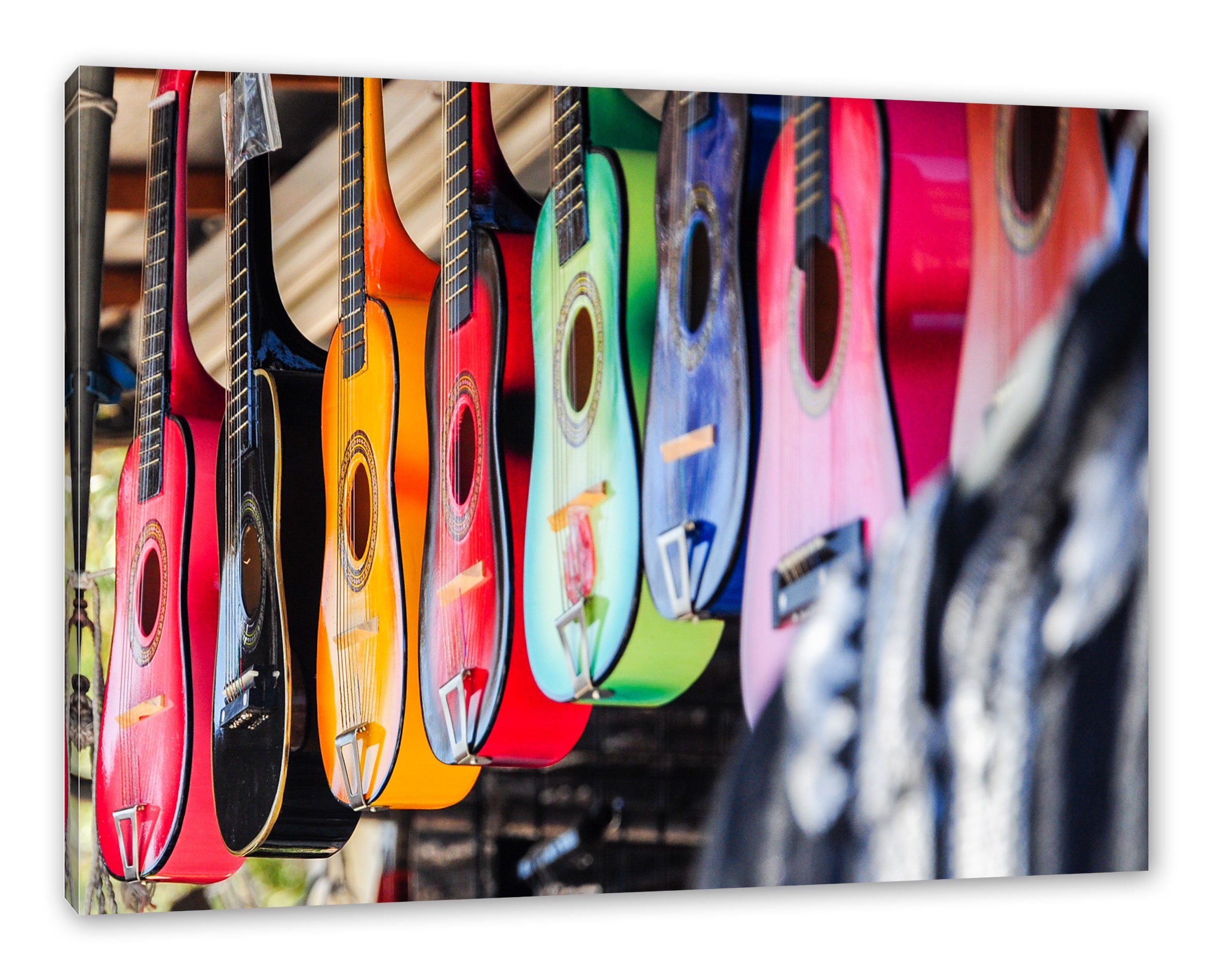 Pixxprint Leinwandbild bunte Gitarren, bunte Gitarren (1 St), Leinwandbild fertig bespannt, inkl. Zackenaufhänger | Leinwandbilder