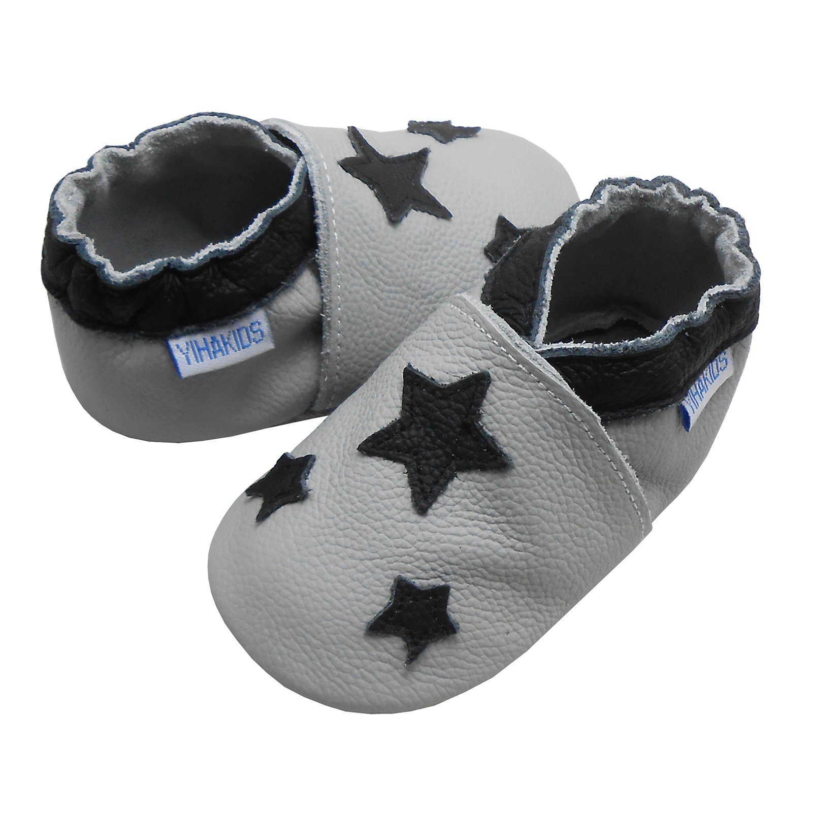 Yihakids Weiche Leder Krabbelschuhe Baby Lauflernschuhe Lederpuschen Grau Hausschuh