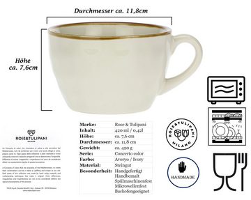 Rose & Tulpani Tasse Frühstückstasse große Tasse 420 ml Concerto Avorio ivory, Steingut, 420 ml