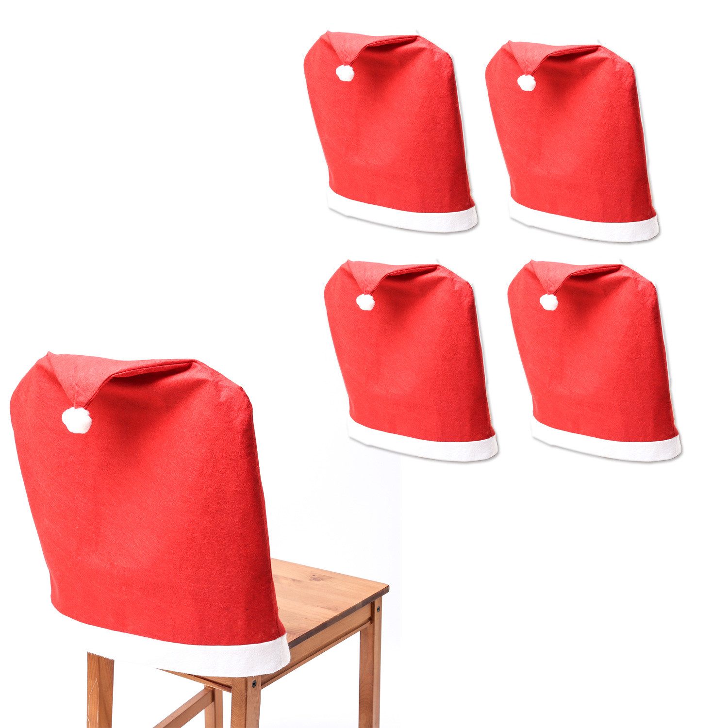 MARELIDA Stuhlhusse 4x Stuhlbezug Weihnachtsmütze Nikolausmütze Weihnachtsstuhlüberzug