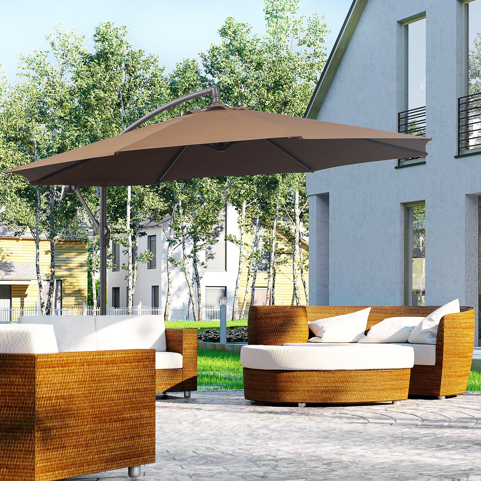 Thumbnail - Outsunny Ampelschirm Sonnenschirm mit Kurbel Wetterbeständig, LxB: 295x295 cm, Handkurbelschirm, Kurbelschirm, Polyester...