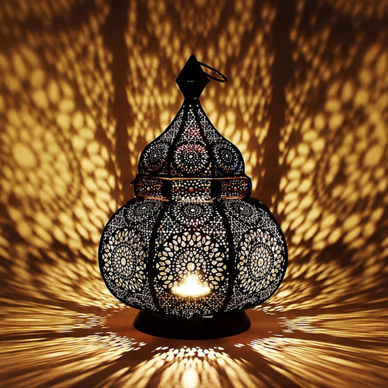 Marrakesch Orient & Mediterran Interior Teelichthalter Orientalisches Windlicht Lamis handgemacht aus Metall in Schwarz 30 cm (1 St), Handarbeit