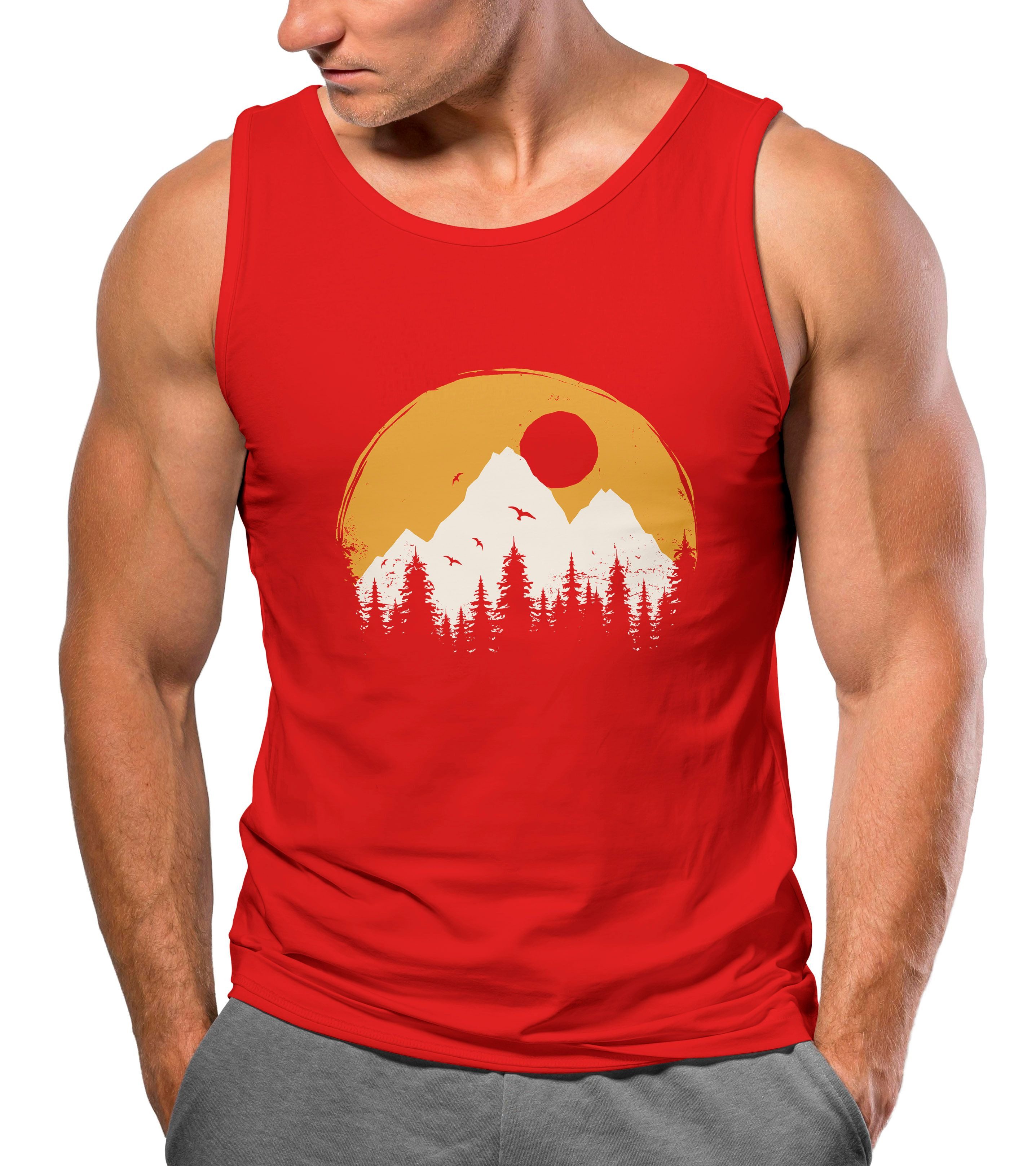 Neverless Tanktop Herren Tank-Top Outdoor Print Natural Badge Logo Wandern Fashion mit Print