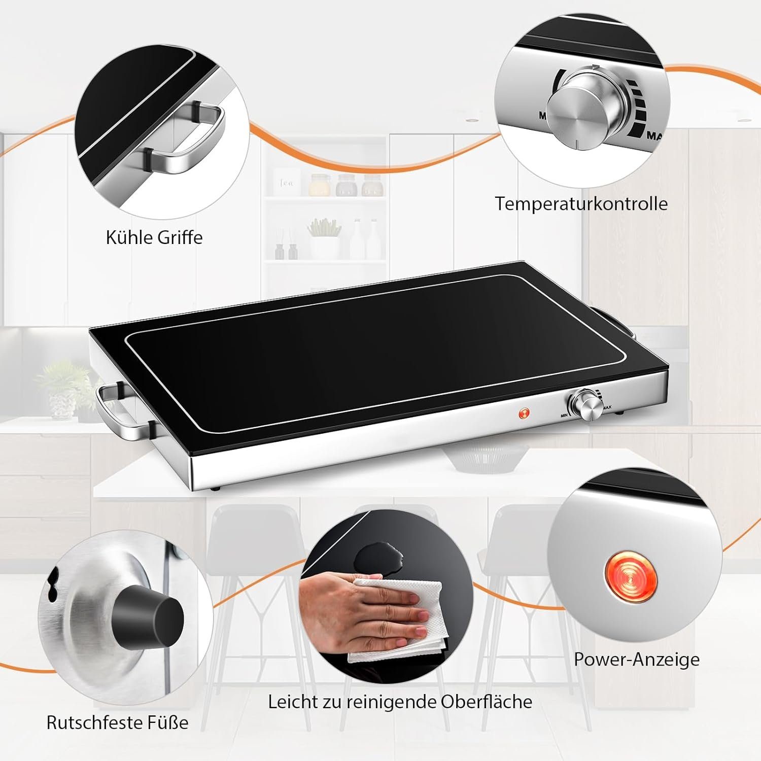 Warmhalteplatte Elektrisch 240W | Faltbar Mit Temperaturregelung | Nano-Silikon | Mit Timer