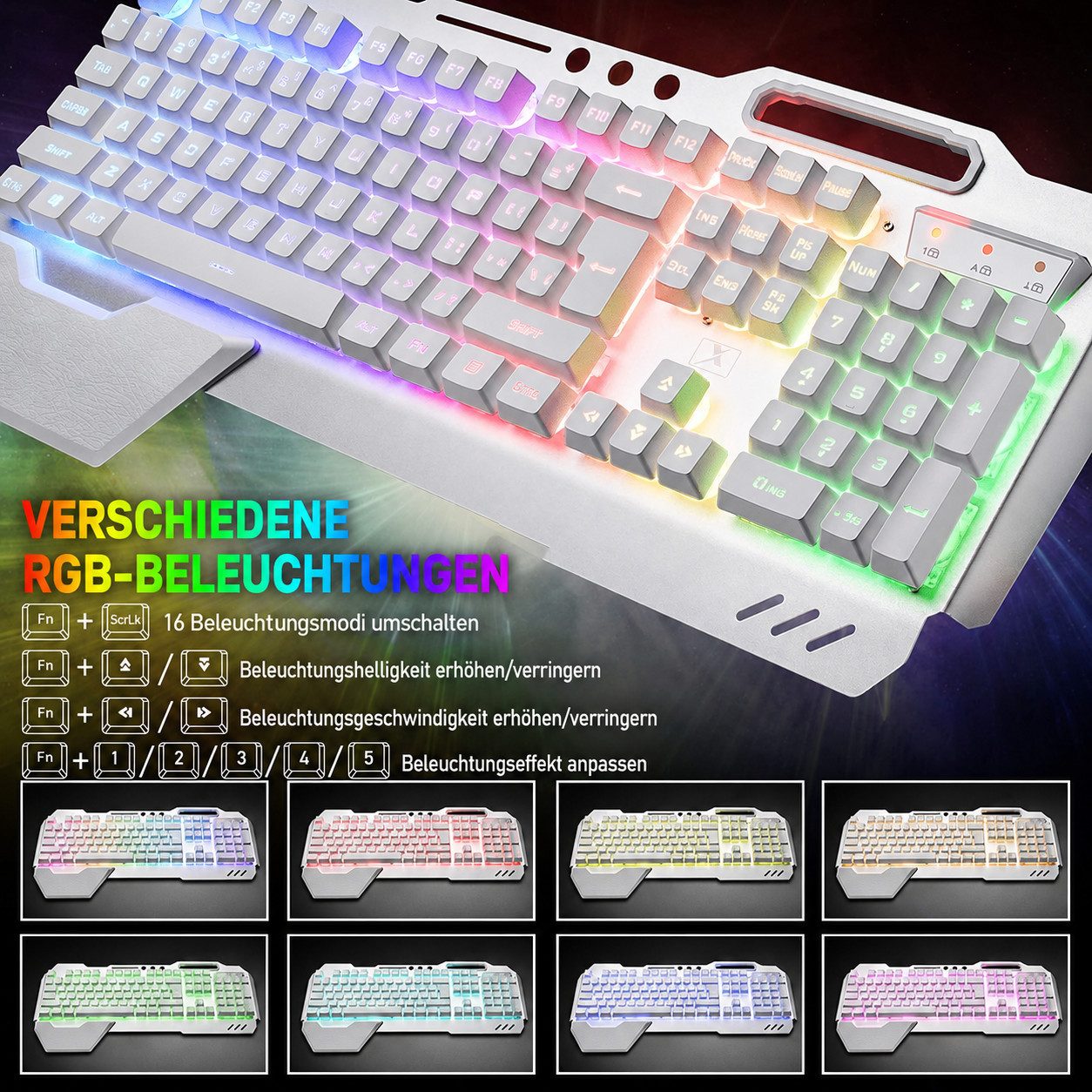 ZIYOU LANG Kabellose Gaming-Tastatur-Maus-Kombination mit mechanischem Gefühl Gaming-Tastatur (gebürstete Aluminiumlegierung)