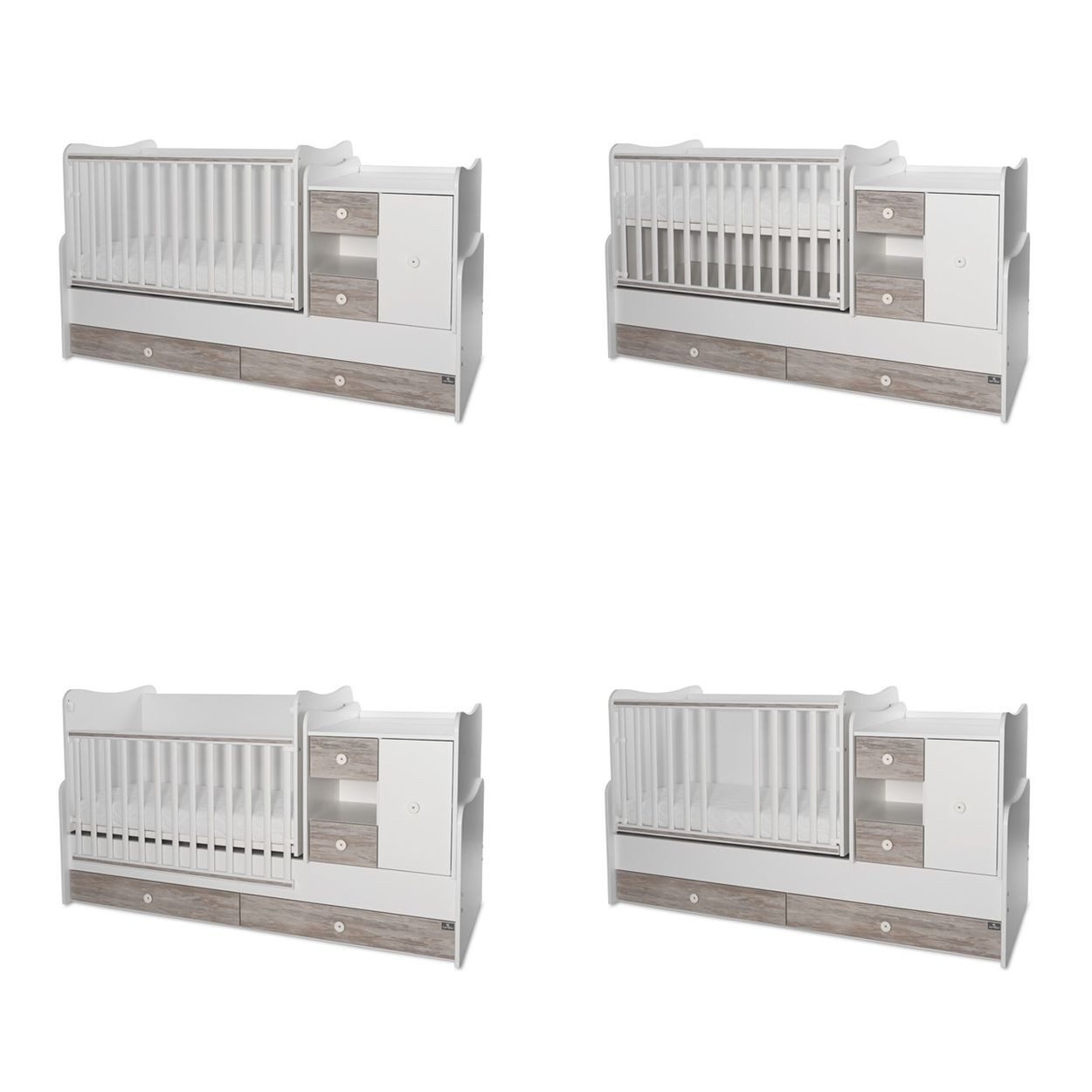 Lorelli Komplettbett Baby- und Kinderbett Mini Max, 3 in 1, umbaubar, für 2 Kinder gleichzeitig