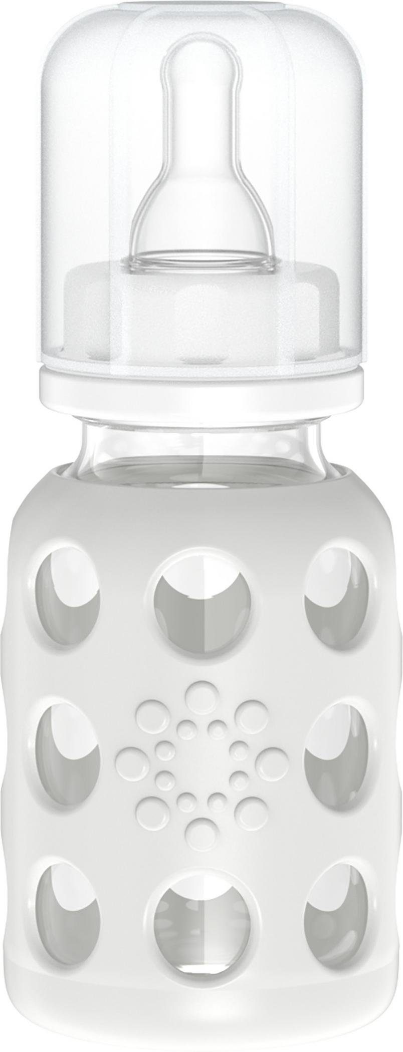 Lifefactory Monate) inkl. Glasflasche Cool Grey (0-3 Silikonsauger Babyflasche, 120ml, 1 Gr.