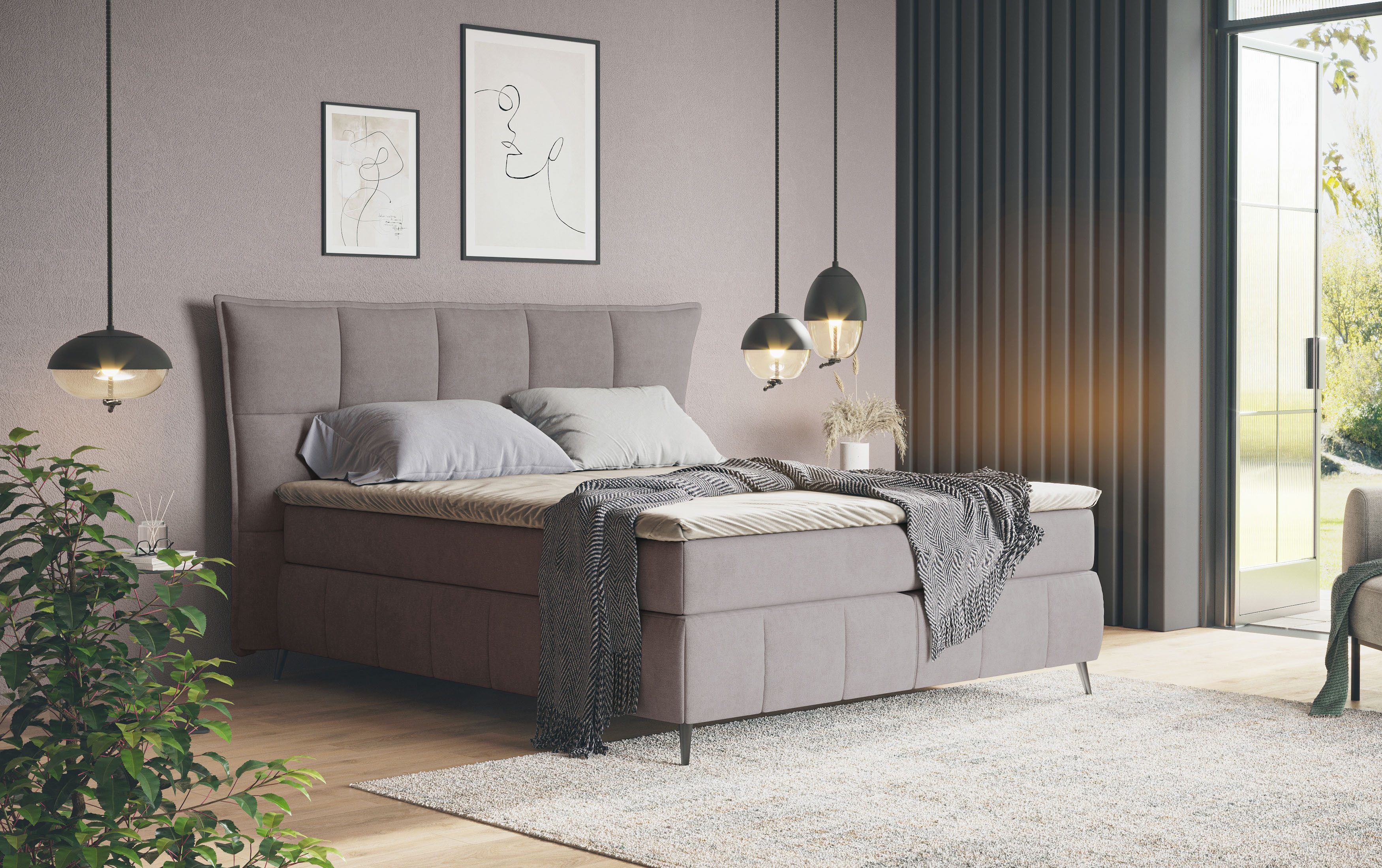 COTTA Boxspringbett Sarah, inkl. Topper, 2 Matratzenkerne, Härtegrade H2, H3 oder H4
