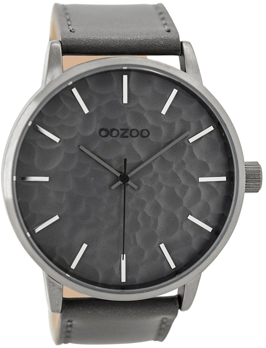 OOZOO Quarzuhr Herren groß Armband-Uhr Fashion-Style Lederarmband, extra grau, Oozoo rund, (ca. Herrenuhr 48mm)