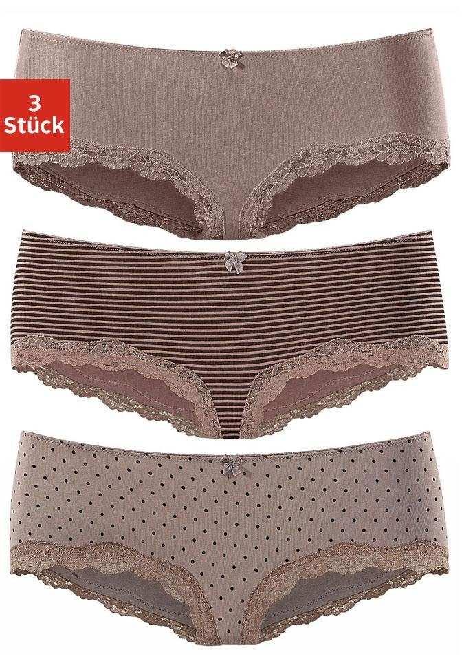 LASCANA Panty (3er-Pack) aus elastischer Baumwolle mit zarter Spitze