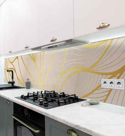 MyMaxxi Dekorationsfolie Küchenrückwand Blätter gold selbstklebend Spritzschutz Folie
