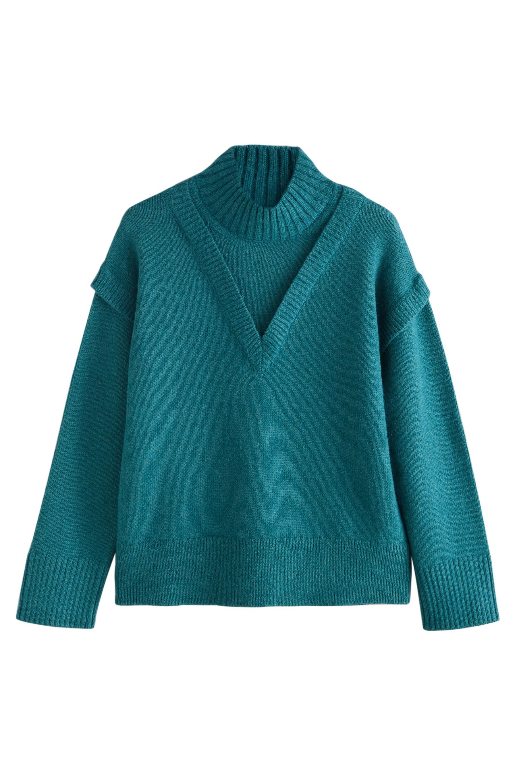 Strickpullover Pullover in Lagenoptik aus Baumwoll-Wollgemisch