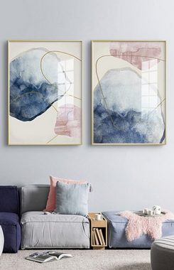 TPFLiving Kunstdruck (OHNE RAHMEN) Poster - Leinwand - Wandbild, Nordic Art - Abstrakte Strukturen - Bilder Wohnzimmer - (3 Motive in 6 verschiedenen Größen zur Auswahl), Farben: weis, blau und rosa - Größe: 30x40cm