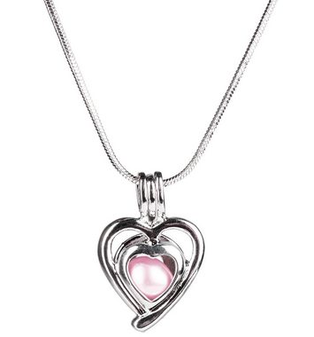 BRUBAKER Perlenketten-Set Wunschperle - Love Pearl (Set), Halskette mit Silber Herz Anhänger + Muschel mit echter Perle als Schmuck Geschenkset - Liebe