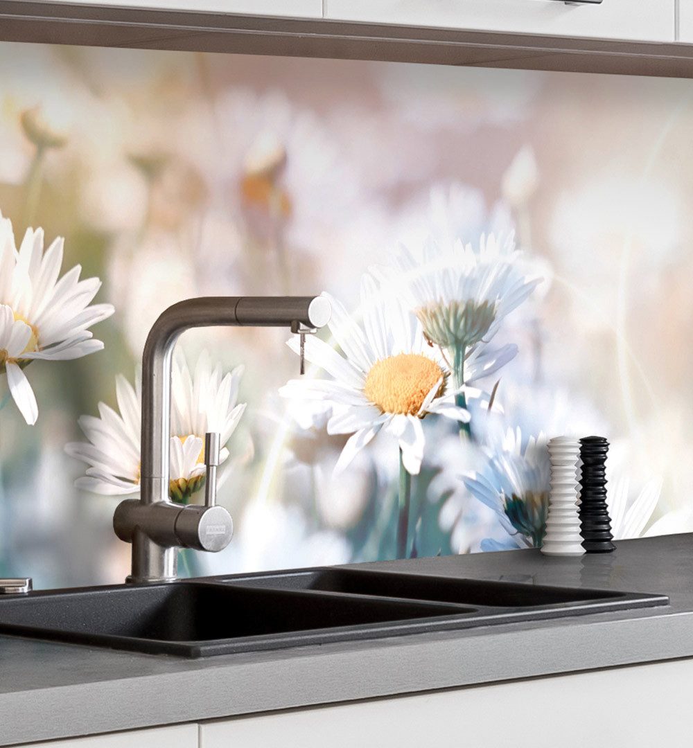 MyMaxxi Küchenrückwand Küchenrückwand selbstklebend Blumen Margeriten Spritzschutz Folie, (Klebefolie Küchenrückwand aufgerollt B 60 cm x H 60 cm), White Flower B 60 cm x H 60 cm