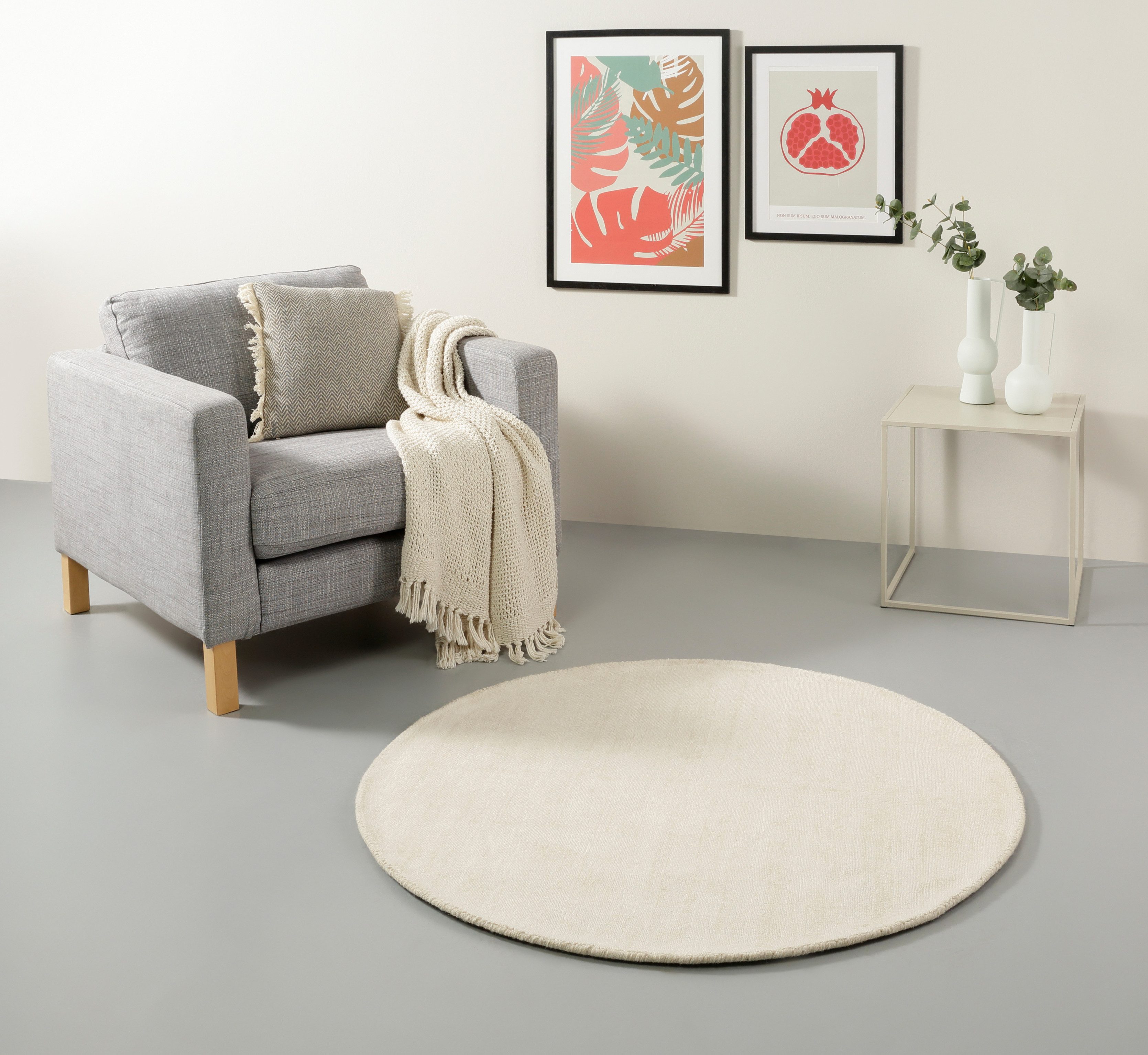 my home Teppich Soley, rund, Höhe: 12 mm, Handweb Teppiche, Wohnzimmer, Schlafzimmer, Esszimmer