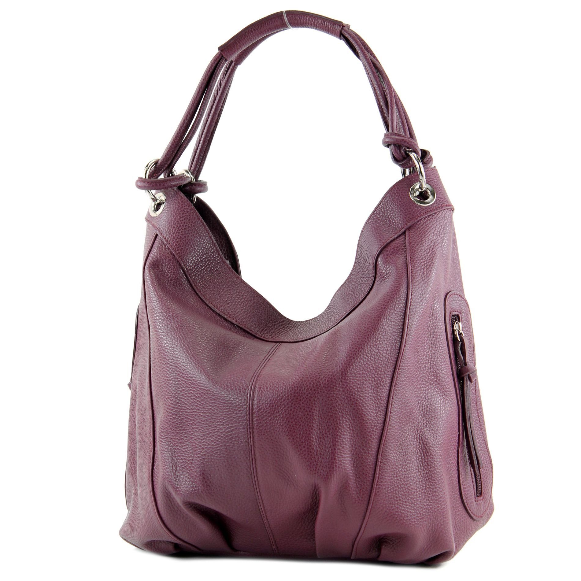 modamoda de Schultertasche Z18v4, Echtleder Handmade in Italy Bordeauxviolett Leder