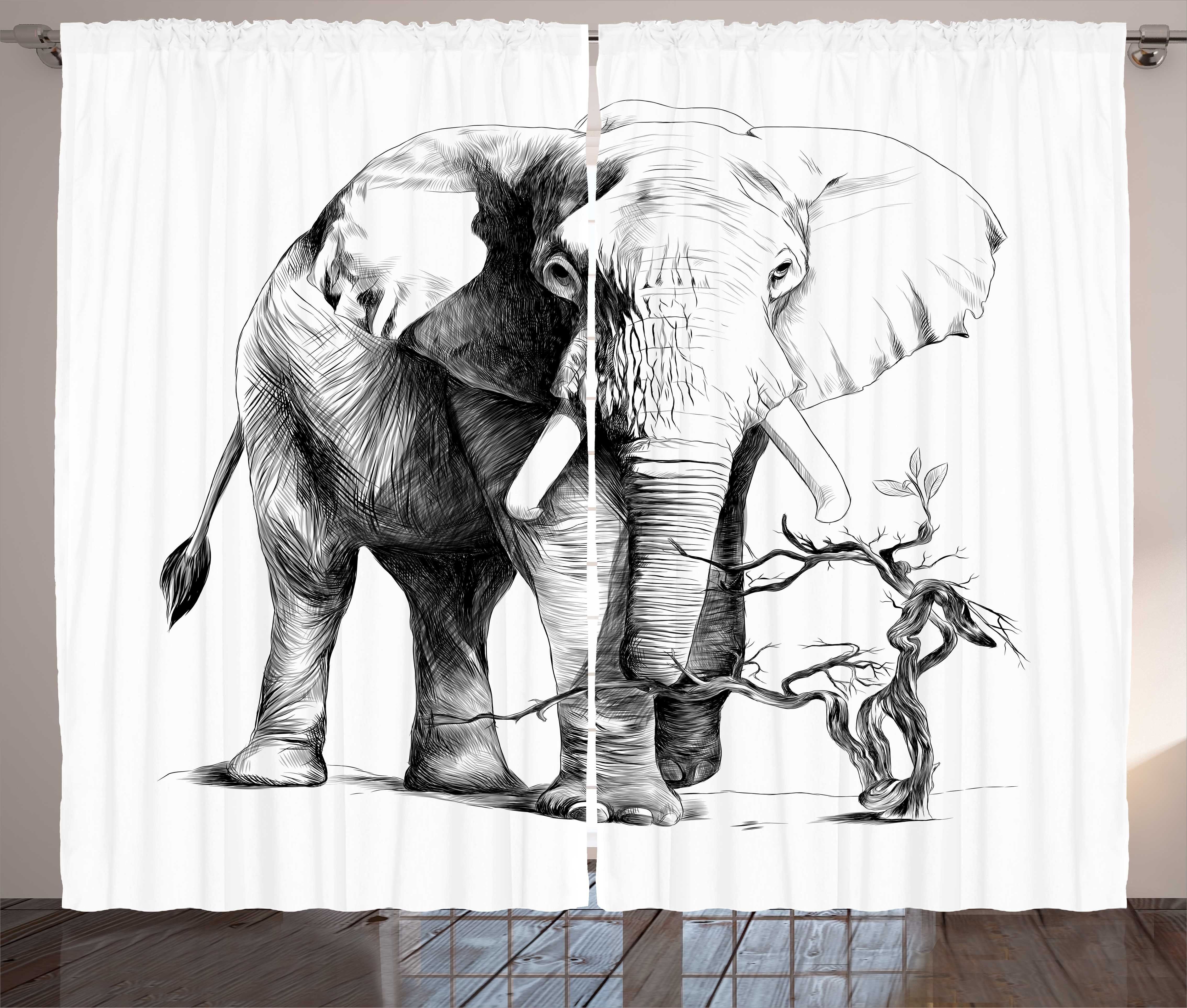 Kräuselband und Haken, Big mit Sketch Mammal Schlaufen Gardine Vorhang Elefant Abakuhaus, Schlafzimmer