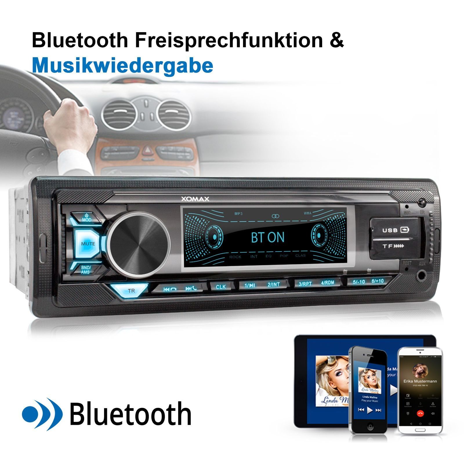 XOMAX XM-R281 Autoradio mit Bluetooth, SD, USB Ladefunktion, DIN AUX, Autoradio mit 1
