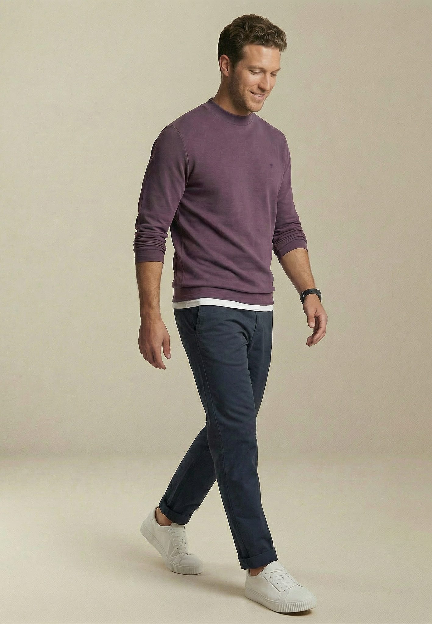 FYNCH-HATTON Langarmshirt gerade Passform, aus Baumwolle, unifarben, mit Logo-Stickerei