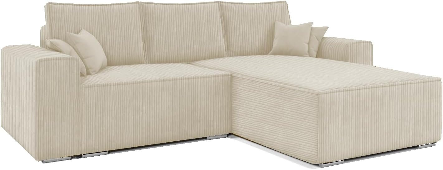 MOEBLO Ecksofa ERNO II, Ecksofa aus Cordstoff, Couch für Wohnzimmer, Schlafsofa Sofagarnitur Sofa Eckcouch L-Form, mit Schlaffunktion und Bettkasten