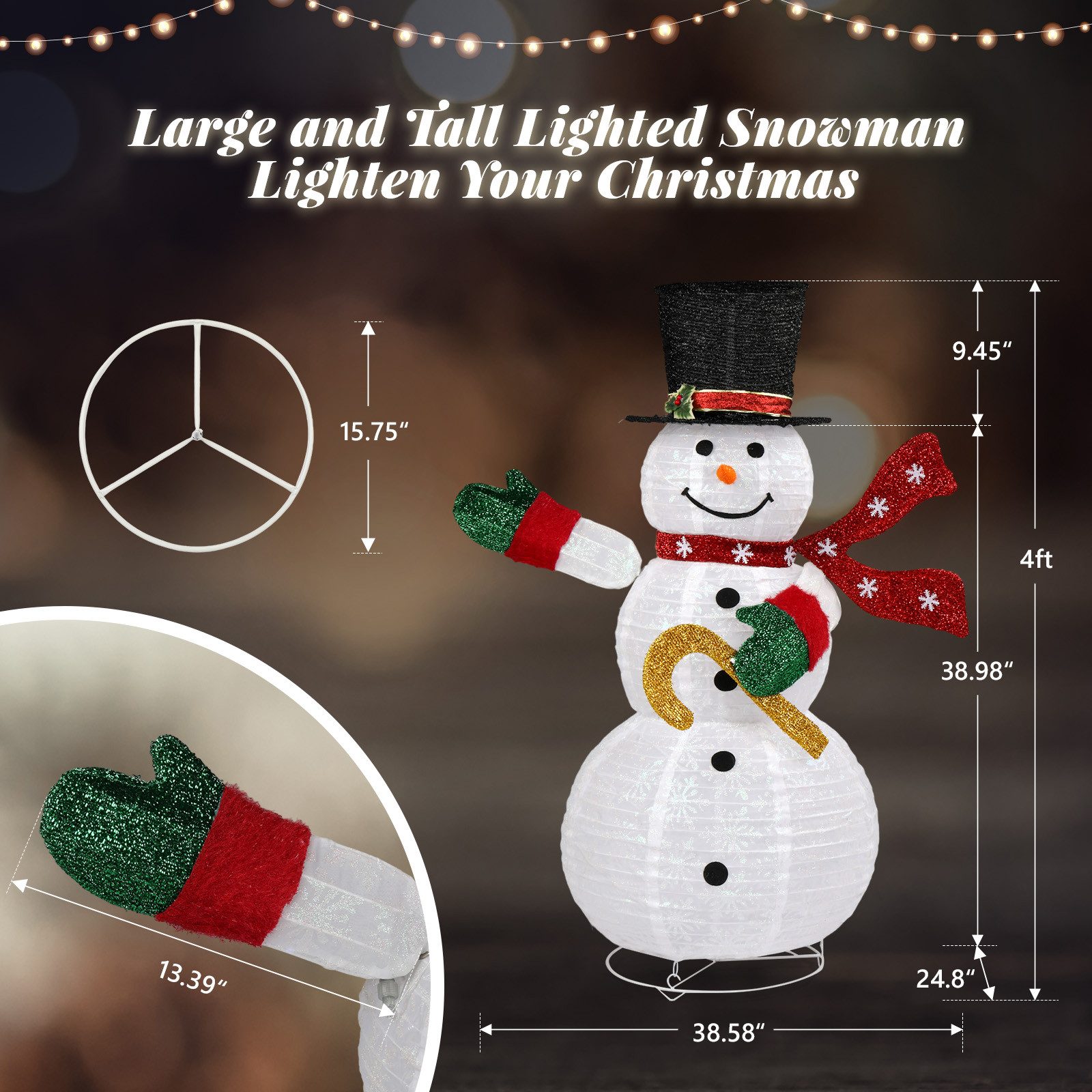 LALAHO Schneemann LED-Schneemann Weihnachten deko, 120cm mit 100 LEDs Weihnachtsbeleuchtung für Innen und Außen – Bild 4 von 5
