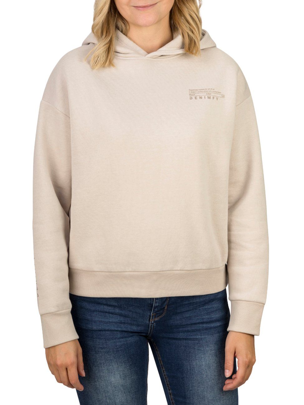 DENIMFY Kapuzenpullover Damen Hoodie DFEmily Regular Fit Sweatshirt mit Logoprint Birch Beige (20200)