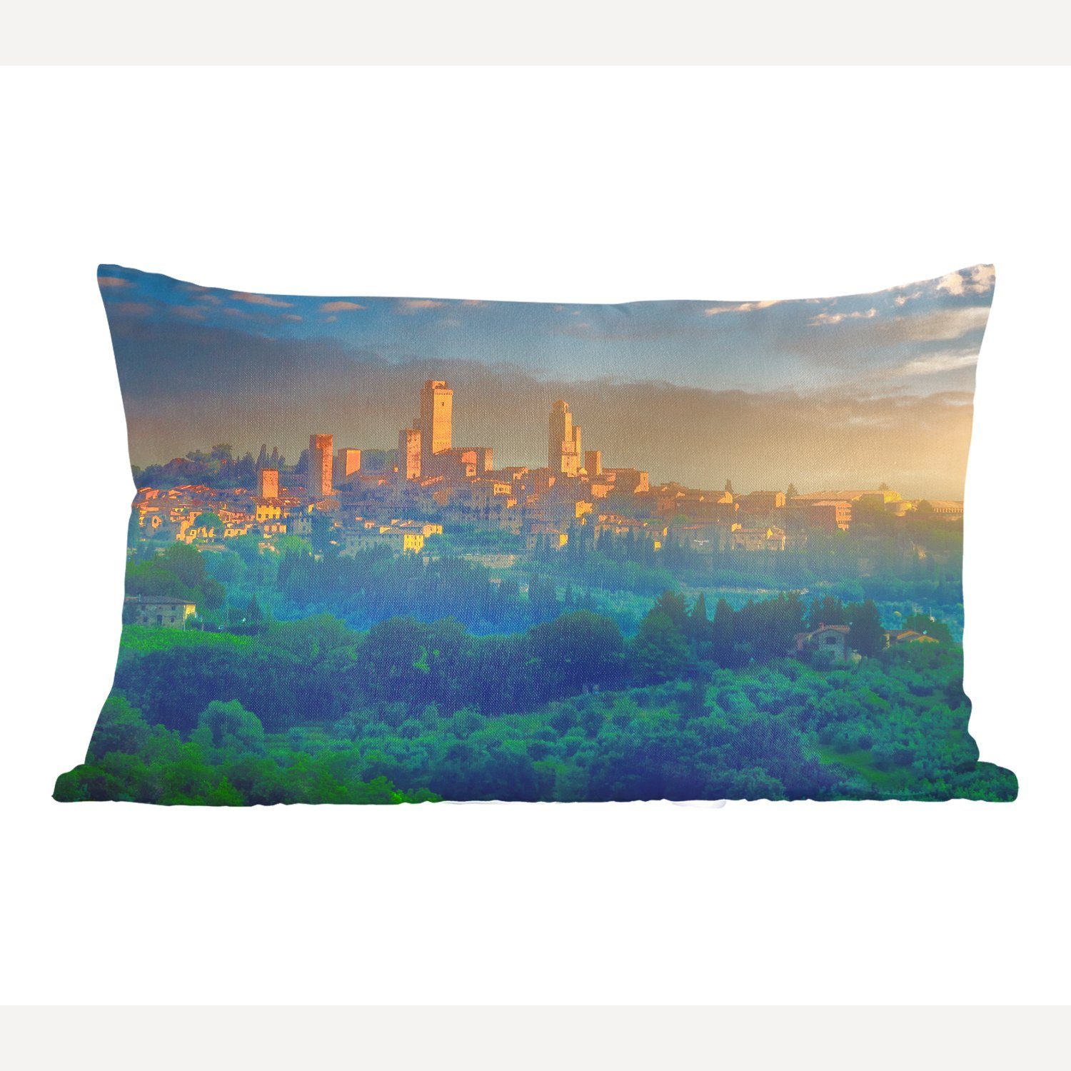 Gimignano Toskana, Dekoration, mit MuchoWow Sonnenaufgang Wohzimmer in San Schlafzimmer Zierkissen, Dekokissen Italien, der über Dekokissen Füllung,