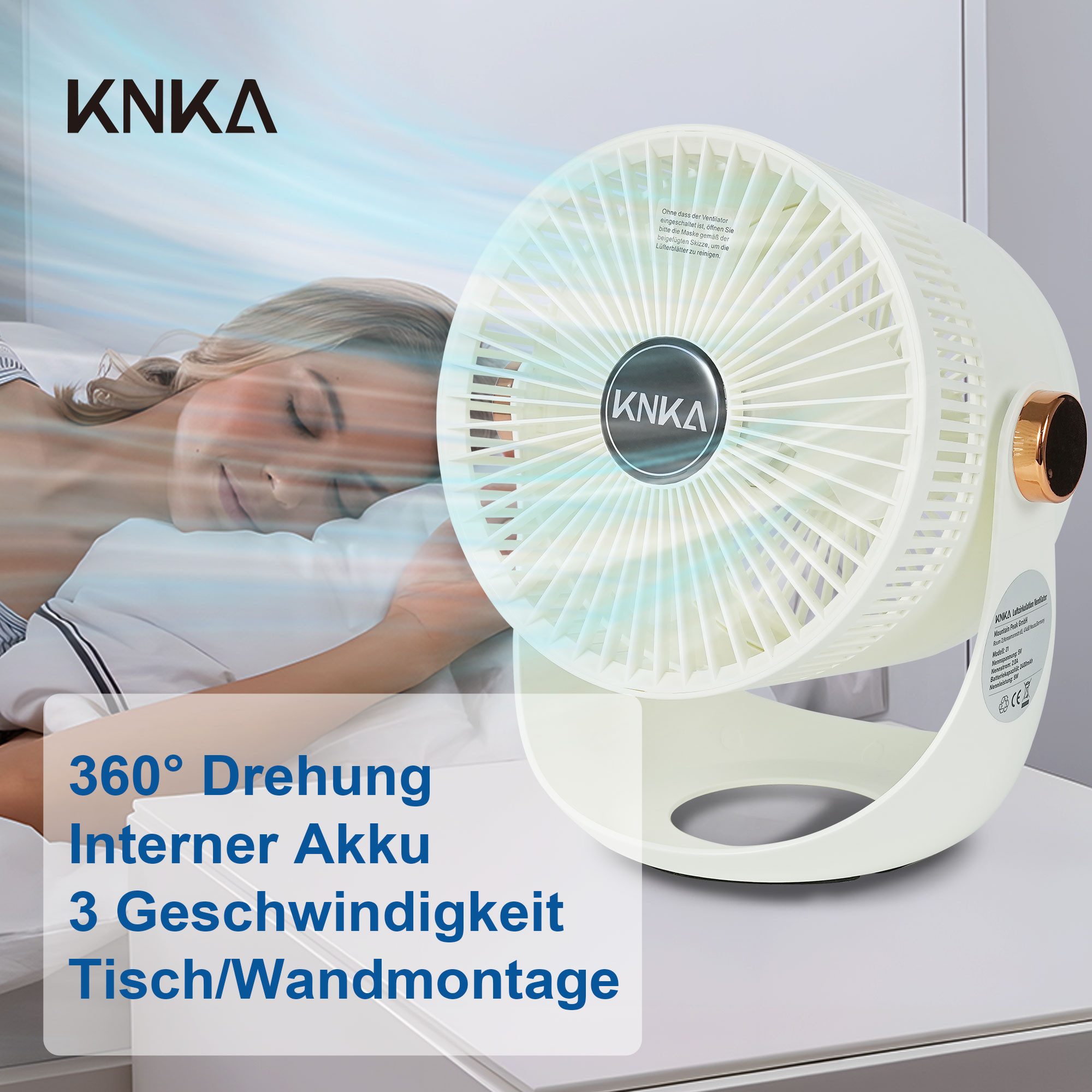 KNKA Standventilator, Ventilator Leise, Tischventilator mit Akku, Bodenventilator Klein