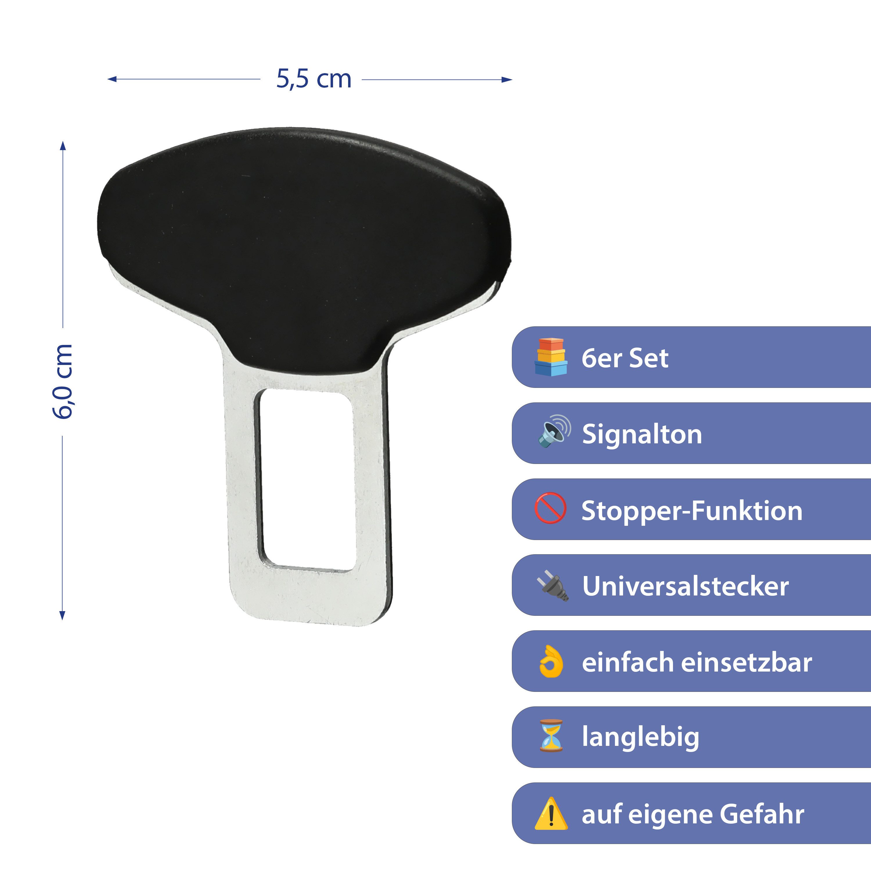 CEPEWA Universal Gurtalarm Stopp 6er Set TPR Eisen 5,5x0,7x6cm Gurtwarner Gurtstecker