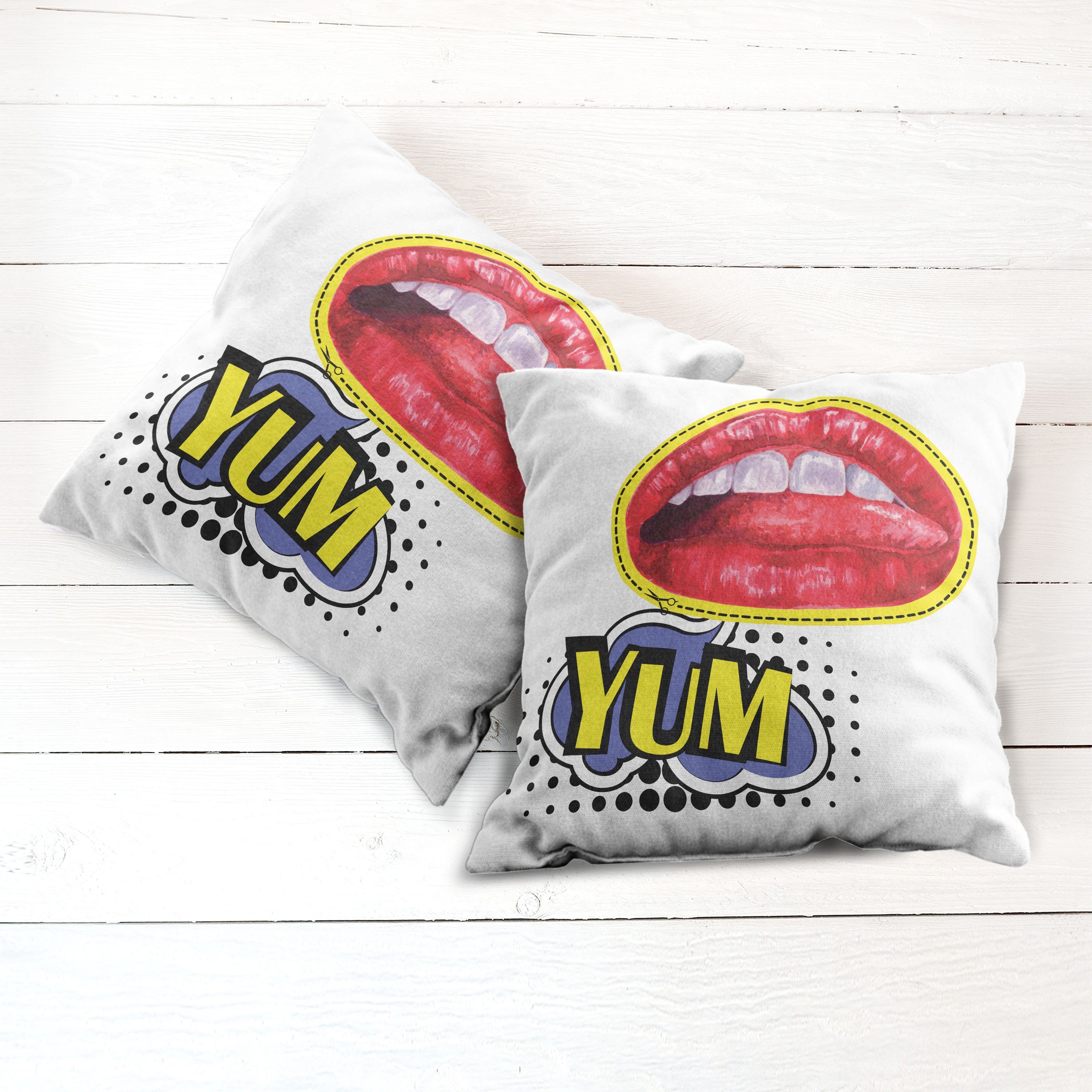 Kissenbezüge Modern Accent Doppelseitiger Popgrafik Yum Lippen (2 Frau Abakuhaus Digitaldruck, Wording Stück)