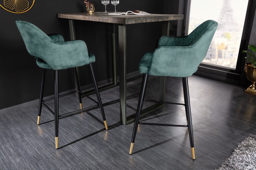 riess-ambiente Barhocker PARIS petrol/schwarz/gold - Samt, Metall, mit Armlehne & Ziersteppung (Einzelartikel, 1 St), gepolstert & im edlen Look – ideal für Kücheninsel & Hausbar
