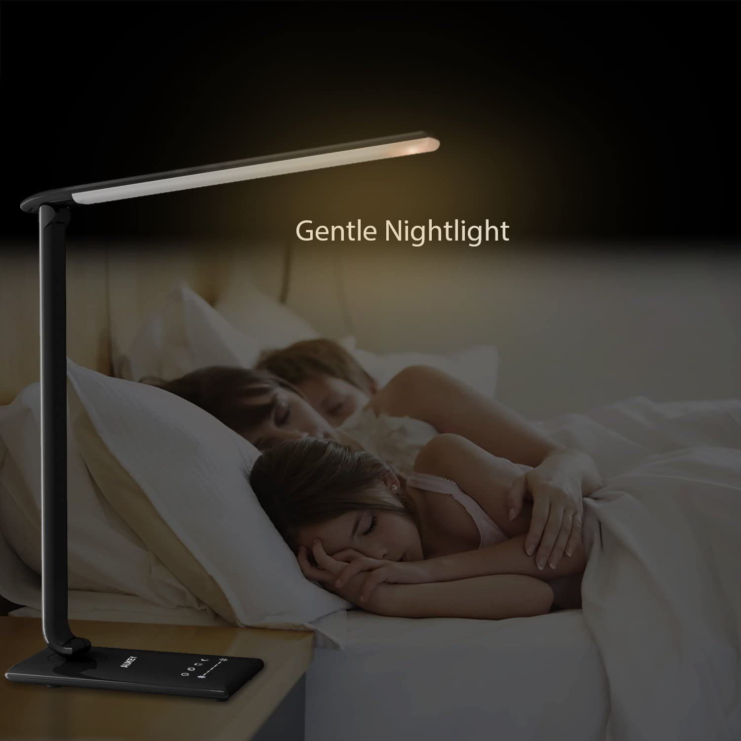 NAIPO Tischleuchte, LED Touch Anschluss Farbe Schwarz USB Tischlampe Nachttischlampe