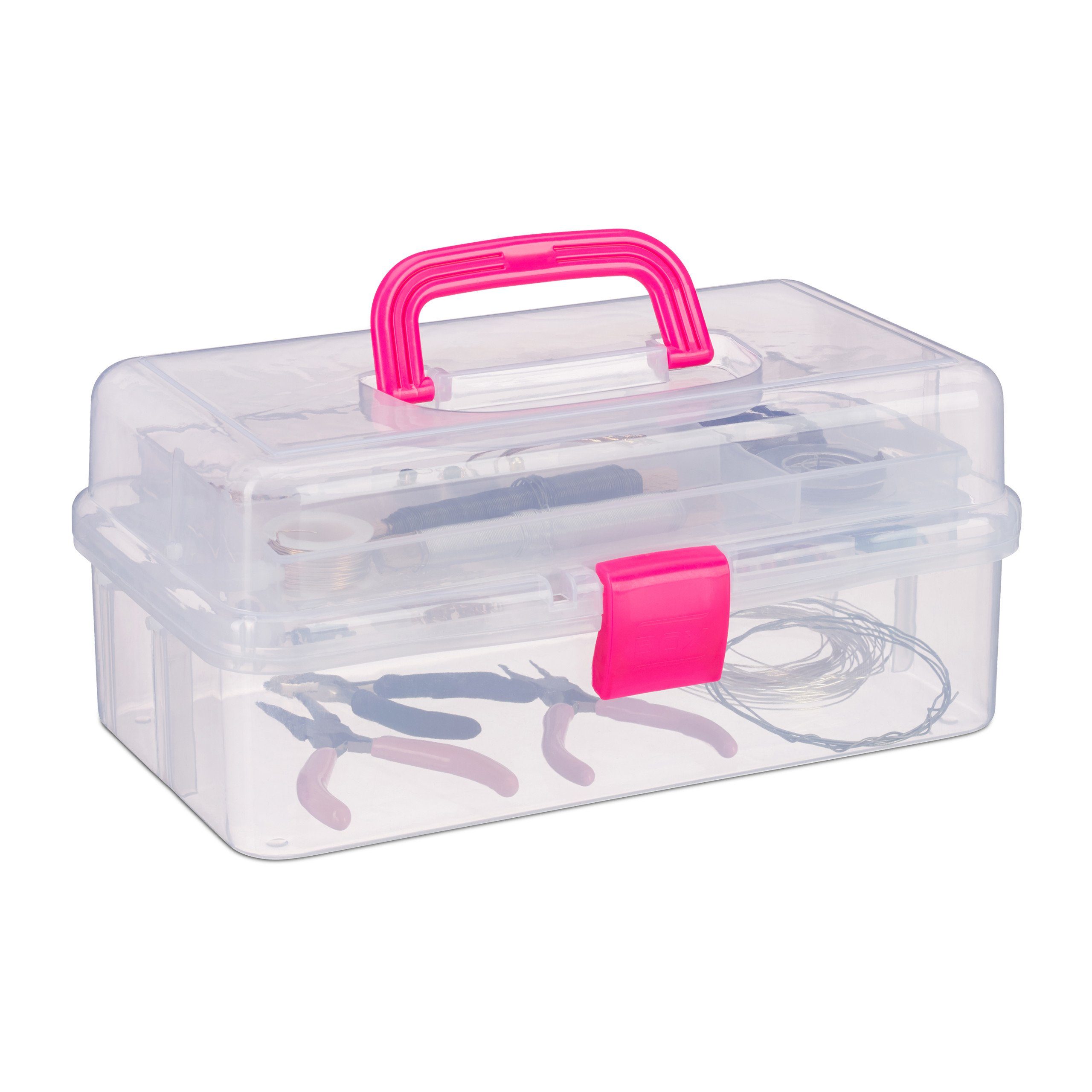 relaxdays Werkzeugbox 1 x Transparente Plastikbox pink