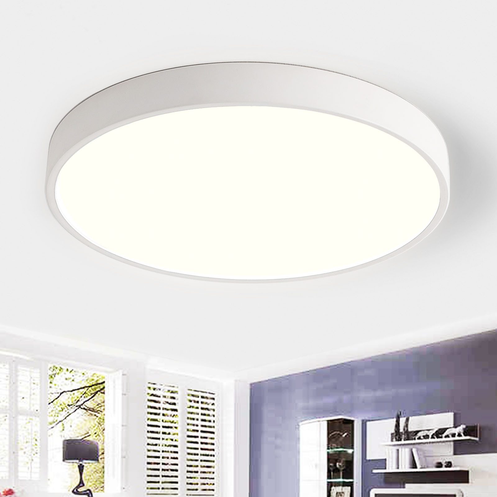 style home LED Deckenleuchte Flach Rund Deckenlampe 24W/36W/48W, Warmweiß 3000K, Schlafzimmer Lampe Küchenlampe 50x50x4 cm, Weiß