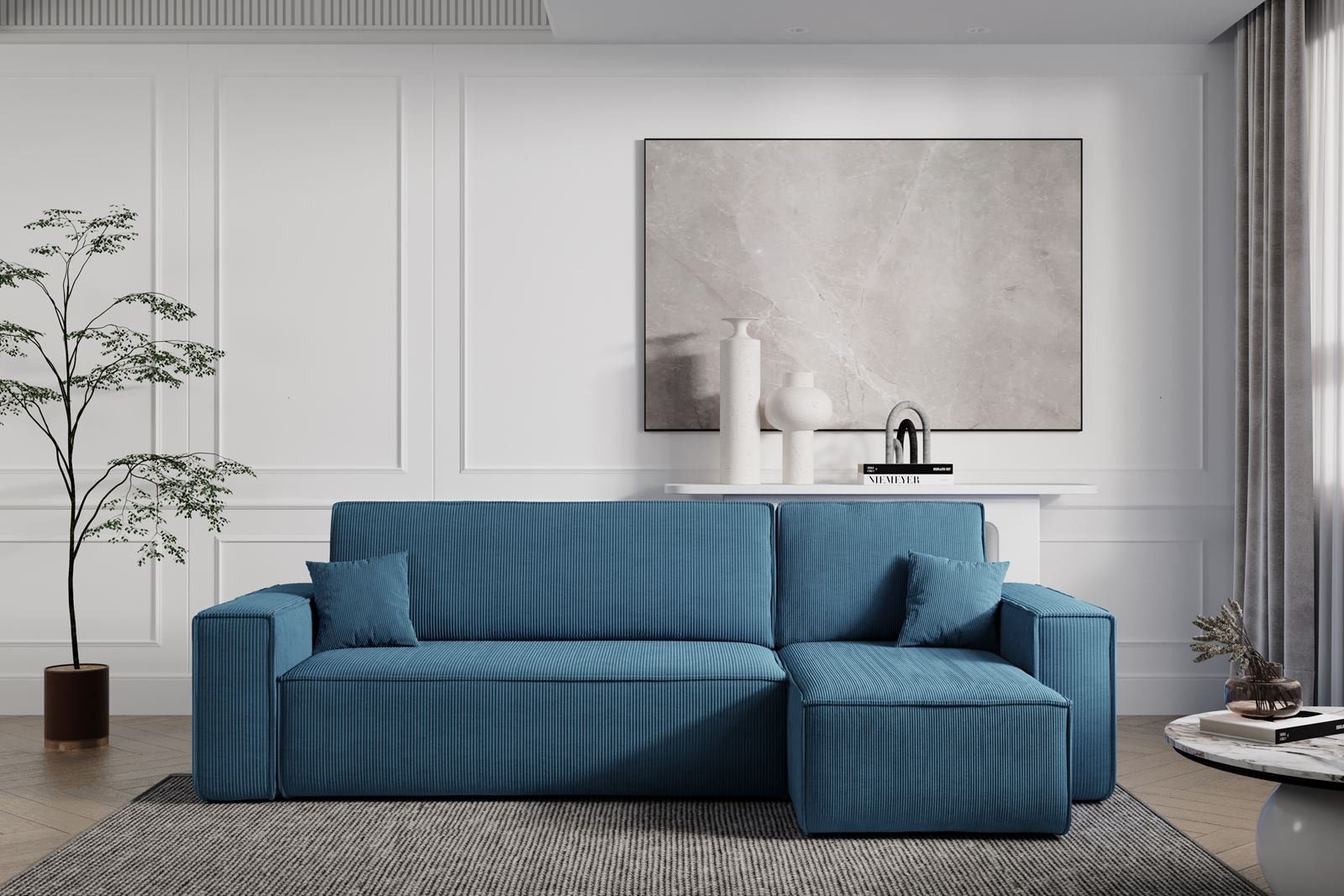 Modern Breite L-form 244 Wohnzimmer cm, und mit Ecksofa Ecke, TOKYO, Bettkasten, mit Blau universelle Schlaffunktion, Cord, mane Compleo