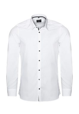 MARVELIS Businesshemd Businesshemd - Body Fit - Langarm - Einfarbig - Weiß Ausputz in Kragen und Manschette