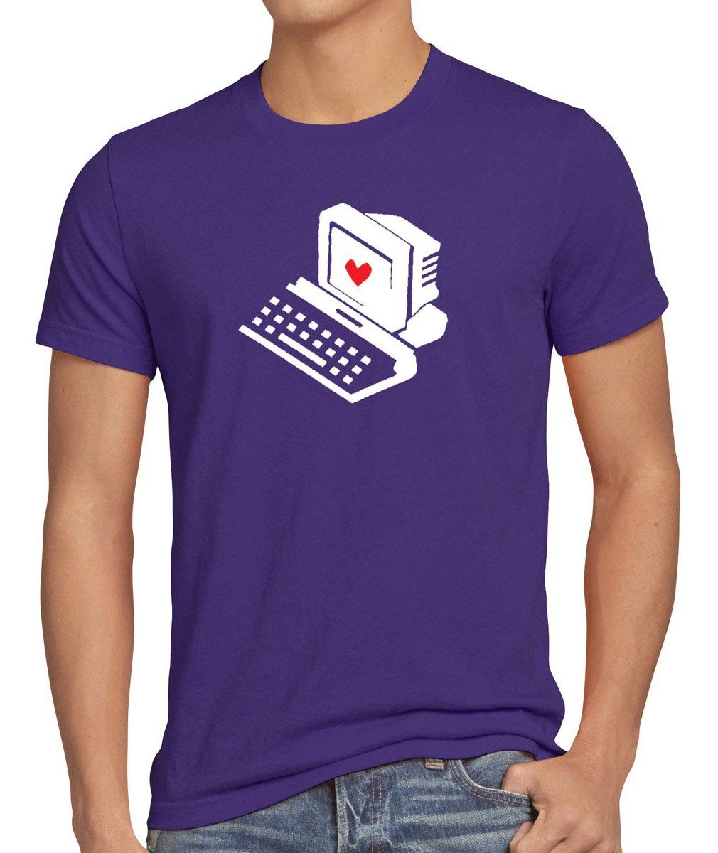 style3 Print-Shirt Herren T-Shirt Computer Love Sheldon Big Bang PC Mac Herz Nerd tbbt Retro theory lila