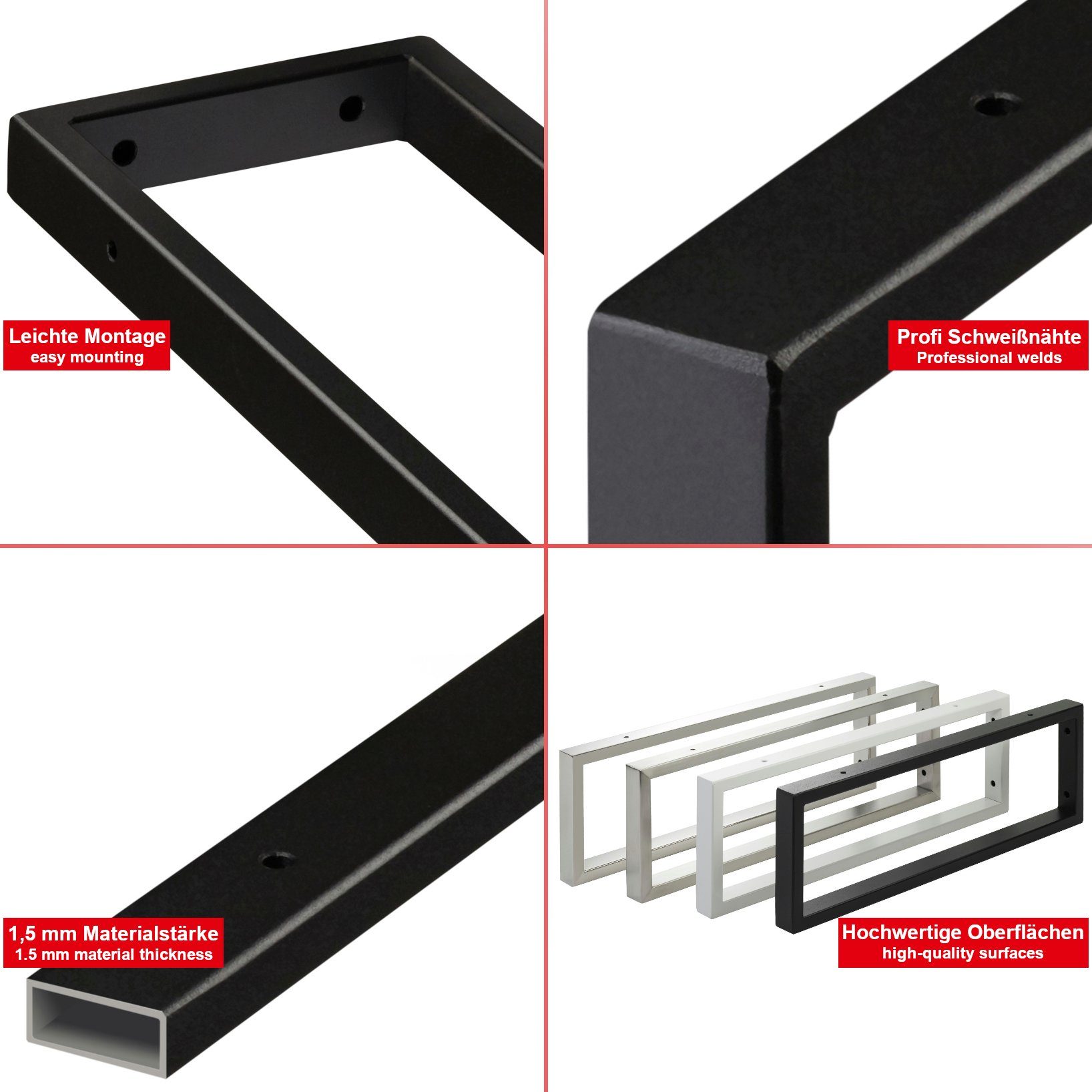 SO-TECH® Wandregalhalter Waschtischkonsole Wandkonsole, 1-tlg., WK450 rechteckig 450 x 150 mm, Stahl, schwarz matt