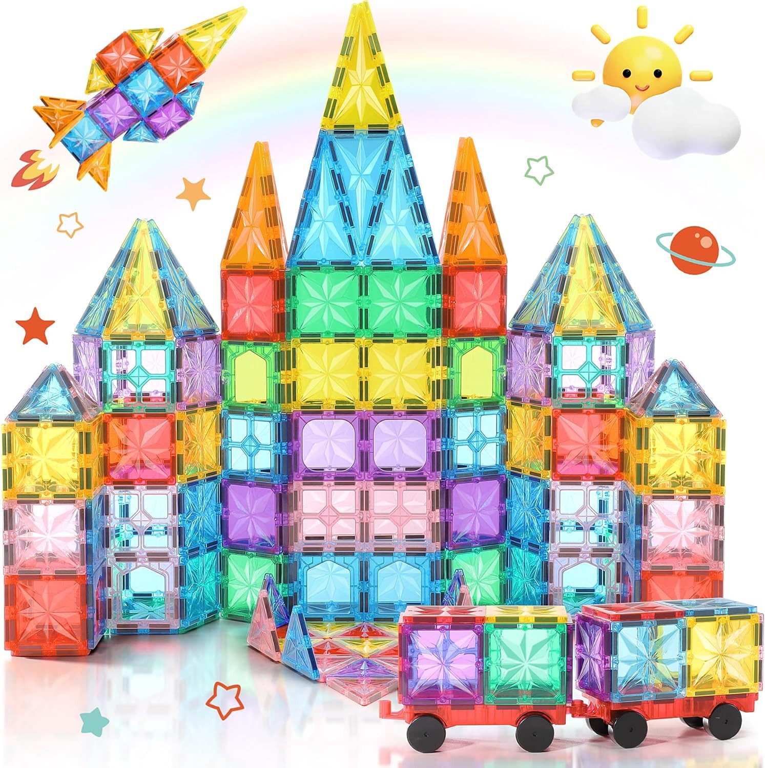Ophy 61-teilige Magnetbausteine – starke Magnete, hohe Haftkraft Magnetspielbausteine, Montessori Lernspielzeug für Kinder ab 3–8 Jahren (Jungen & Mädchen)