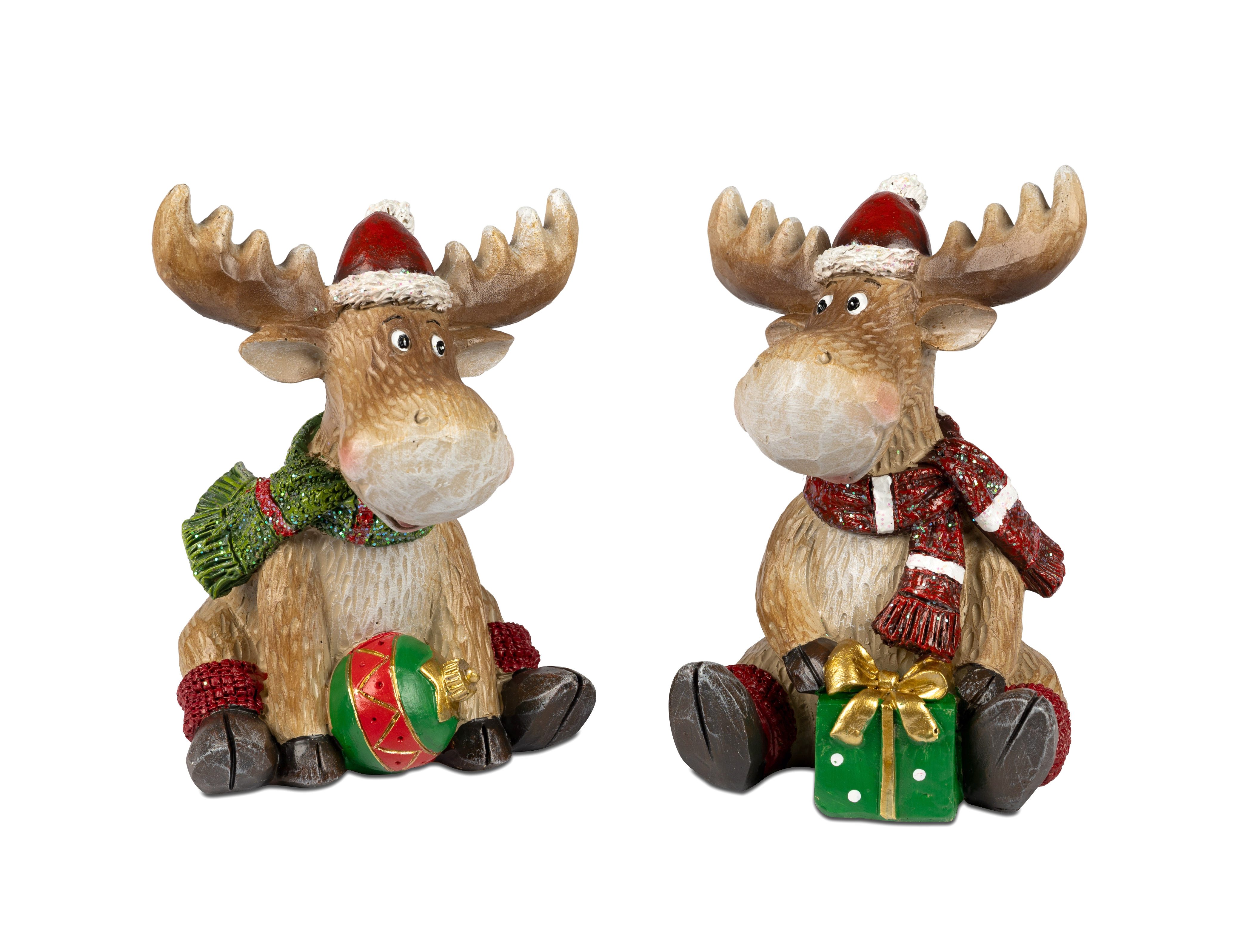 formano Dekofigur Sitzende Elche im 2er Set, 18 cm, winterliche Dekoration (Spar-Set, 2er-Set)