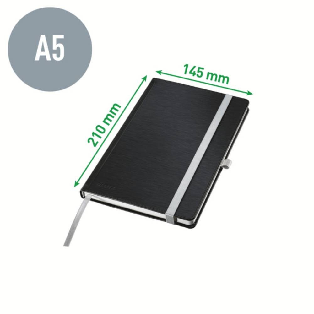 LEITZ Notizbuch 44521094 Notizblock blanko Satin Schwarz Anzahl der Blätter: 80 DIN A5, Gummibandverschluss, Innentasche (Rückseite), Stiftschlaufe, Hardcover